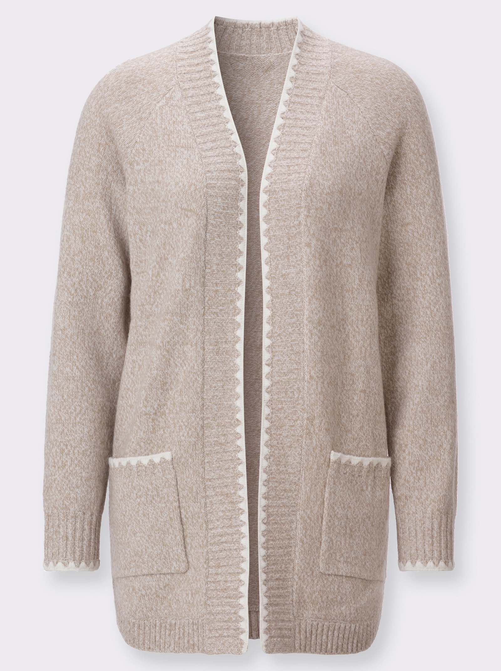 Longstrickjacke in Melange-Garn - sesam-meliert