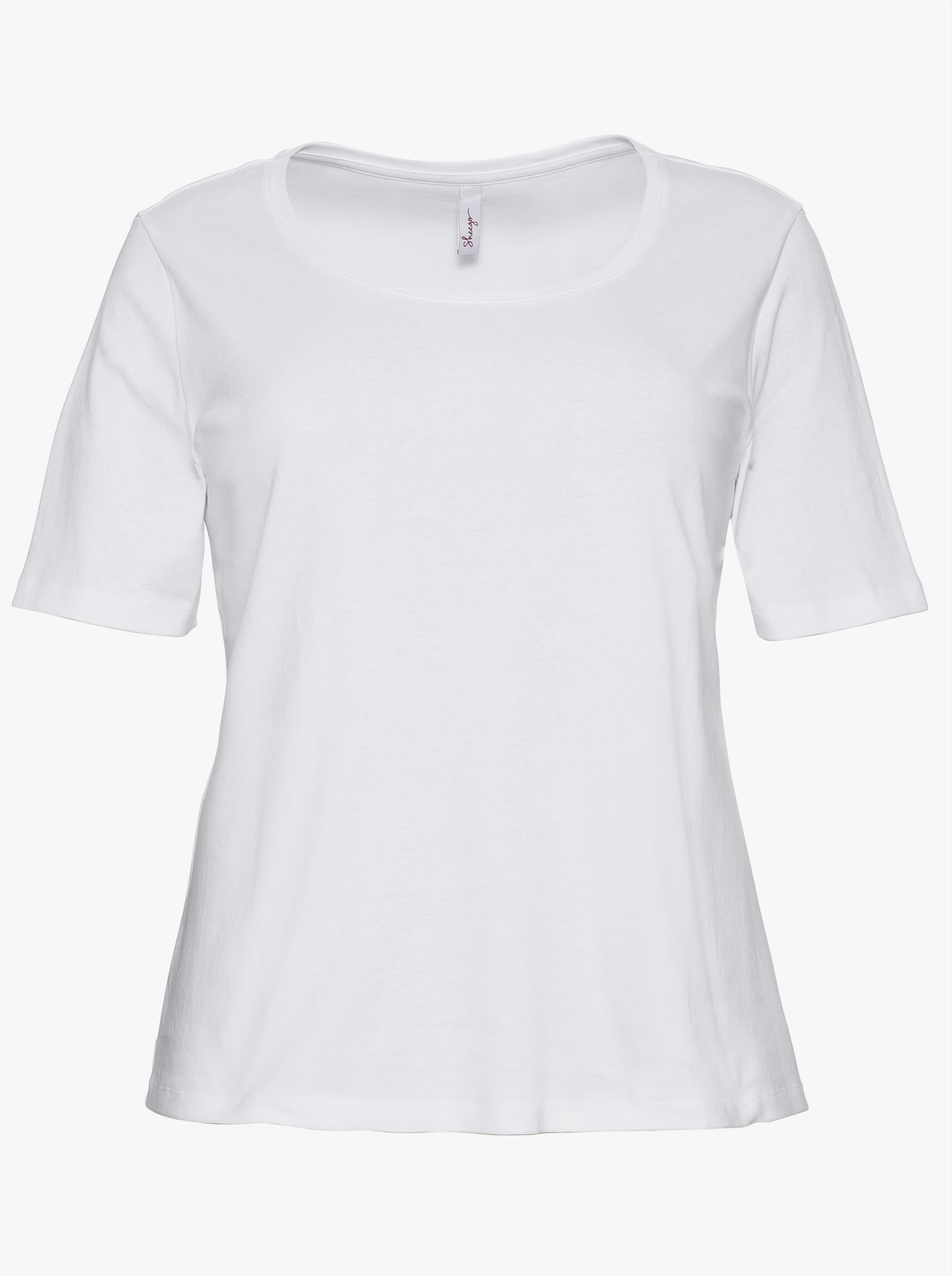 sheego T-Shirt mit tiefem Rundhalsausschnitt - weiss