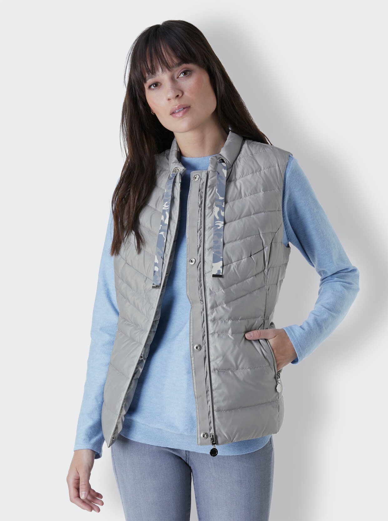 CREATION L PREMIUM Keerbaar donzen gilet - steengrijs + steengrijs bedrukt