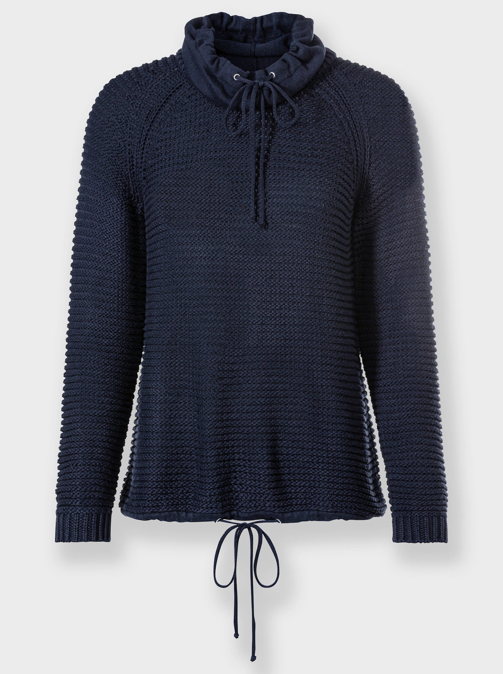 Pullover met rolkraag, tunnelkoord en bindstrik - marine