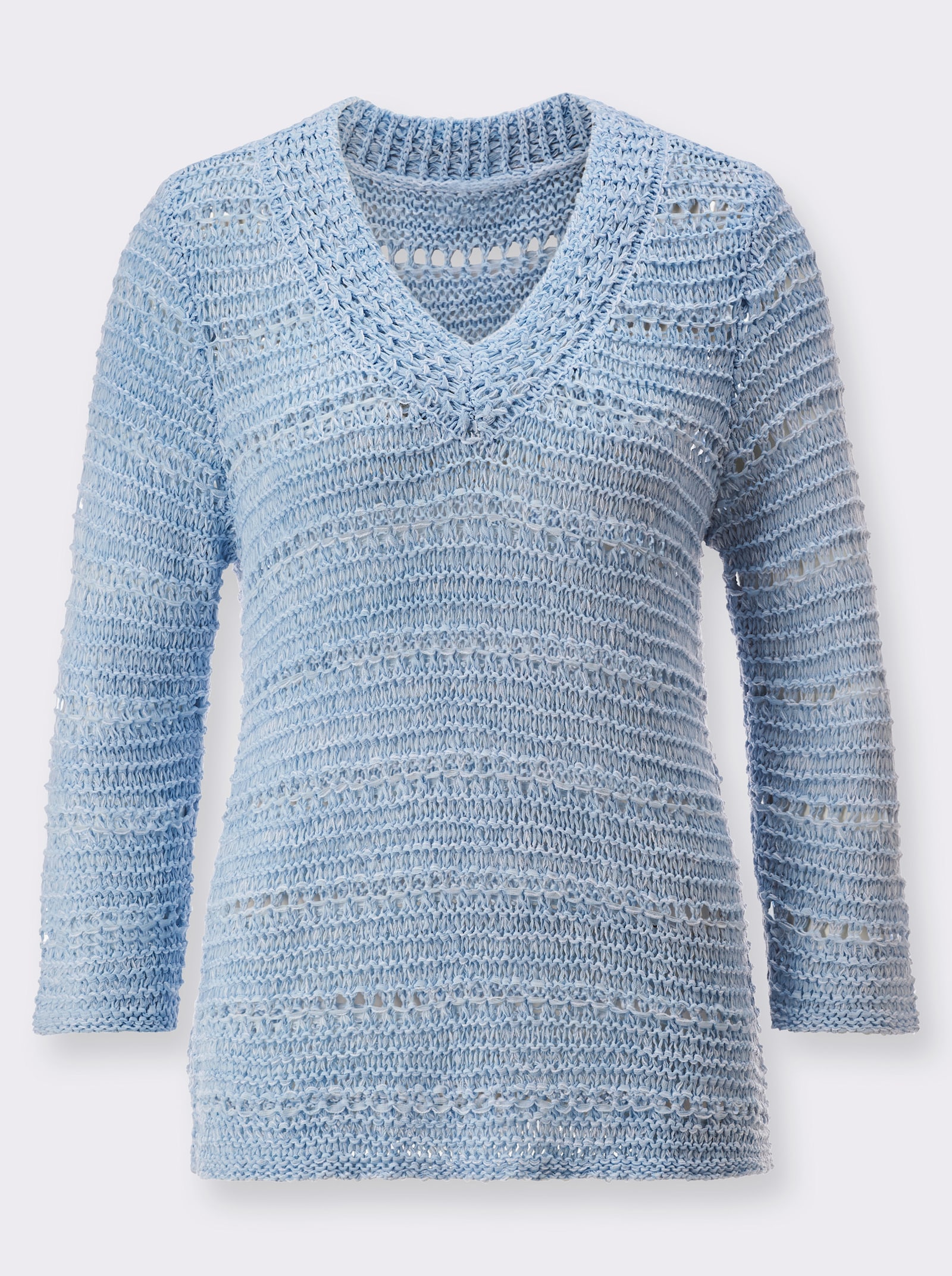 3/4 Arm-Pullover im Strickmuster-Mix - hellblau-ecru-meliert