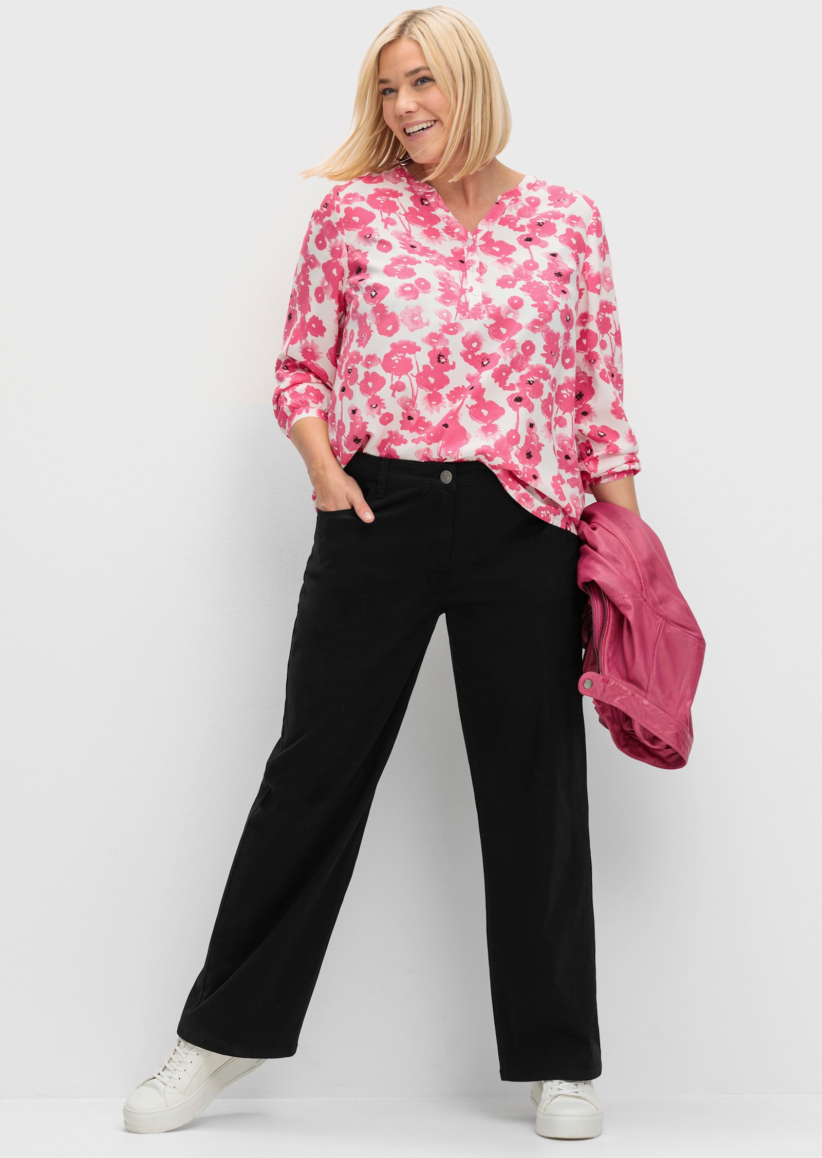 sheego Broek met doorlopende wijde pijpen - zwart