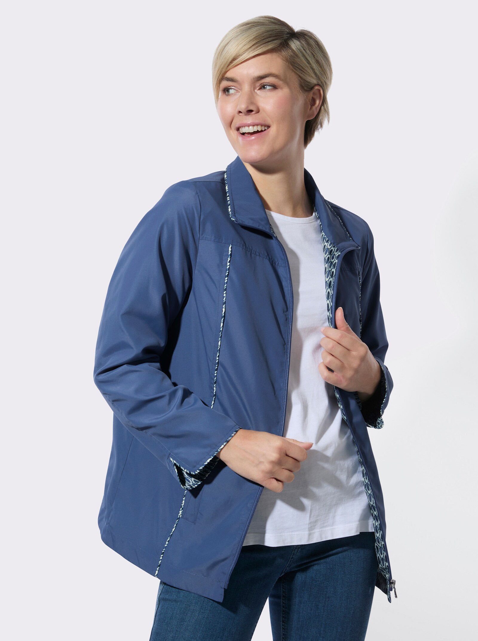 Übergangsjacke mit Cord-Paspelierungen - jeansblau