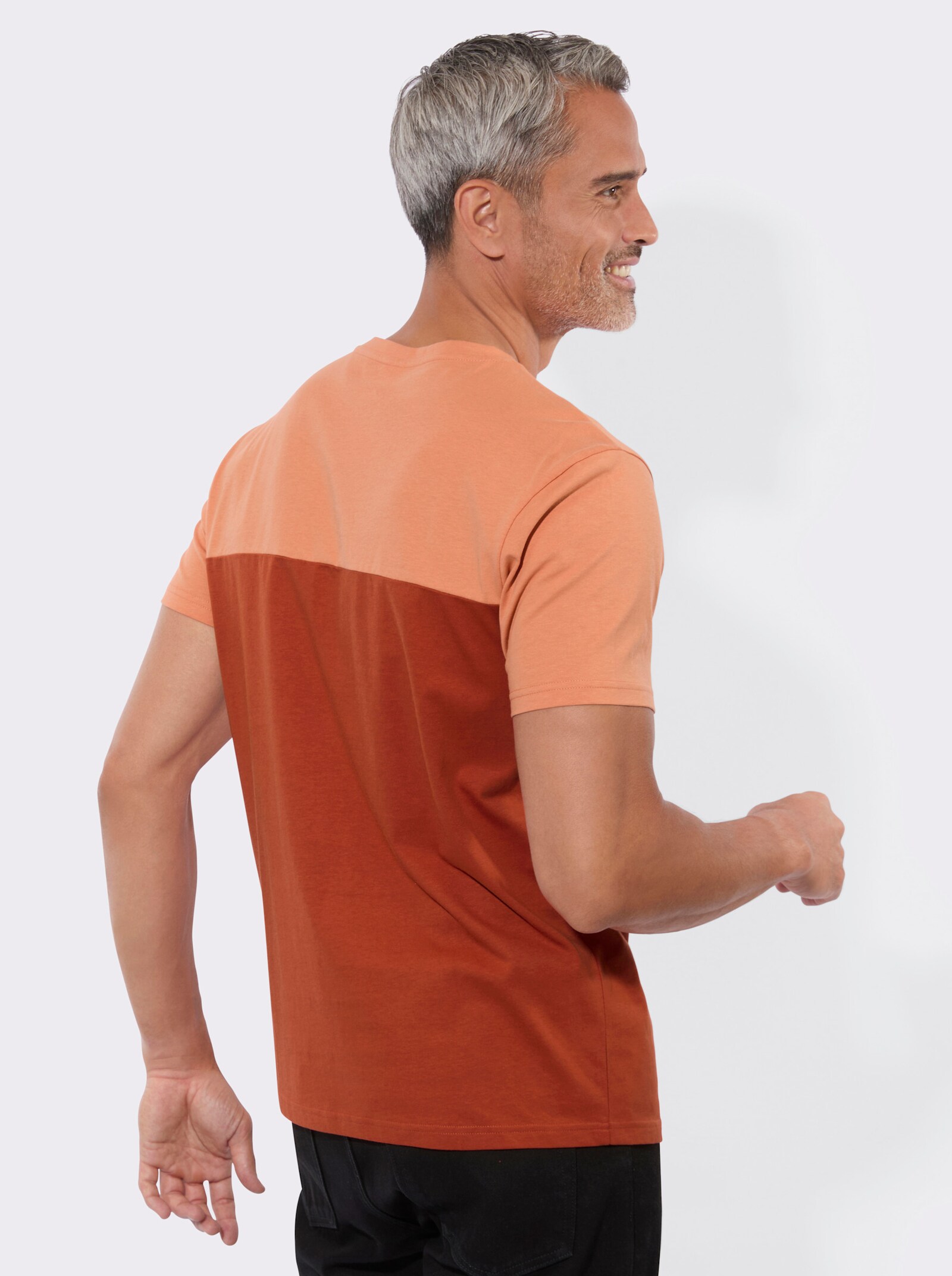 Kurzarmshirt mit Colour-Blocking - papaya-rostrot