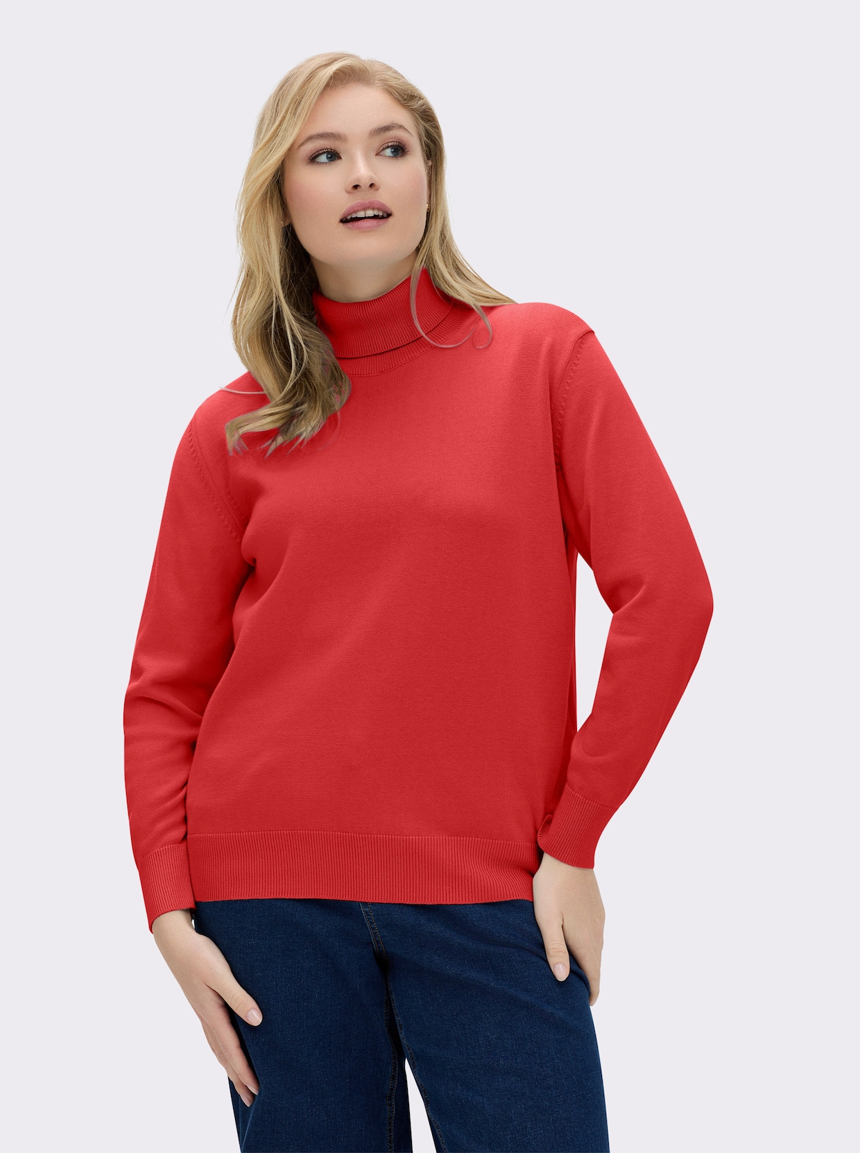 Rollkragenpullover aus reiner Baumwolle - rot