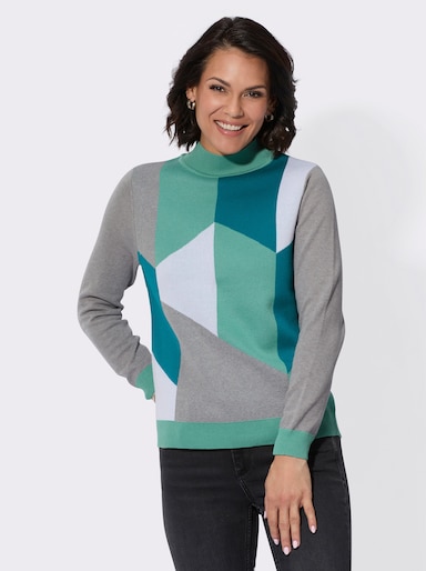 Pullover mit Intarsienstrick - salbei-aquapetrol-gemustert