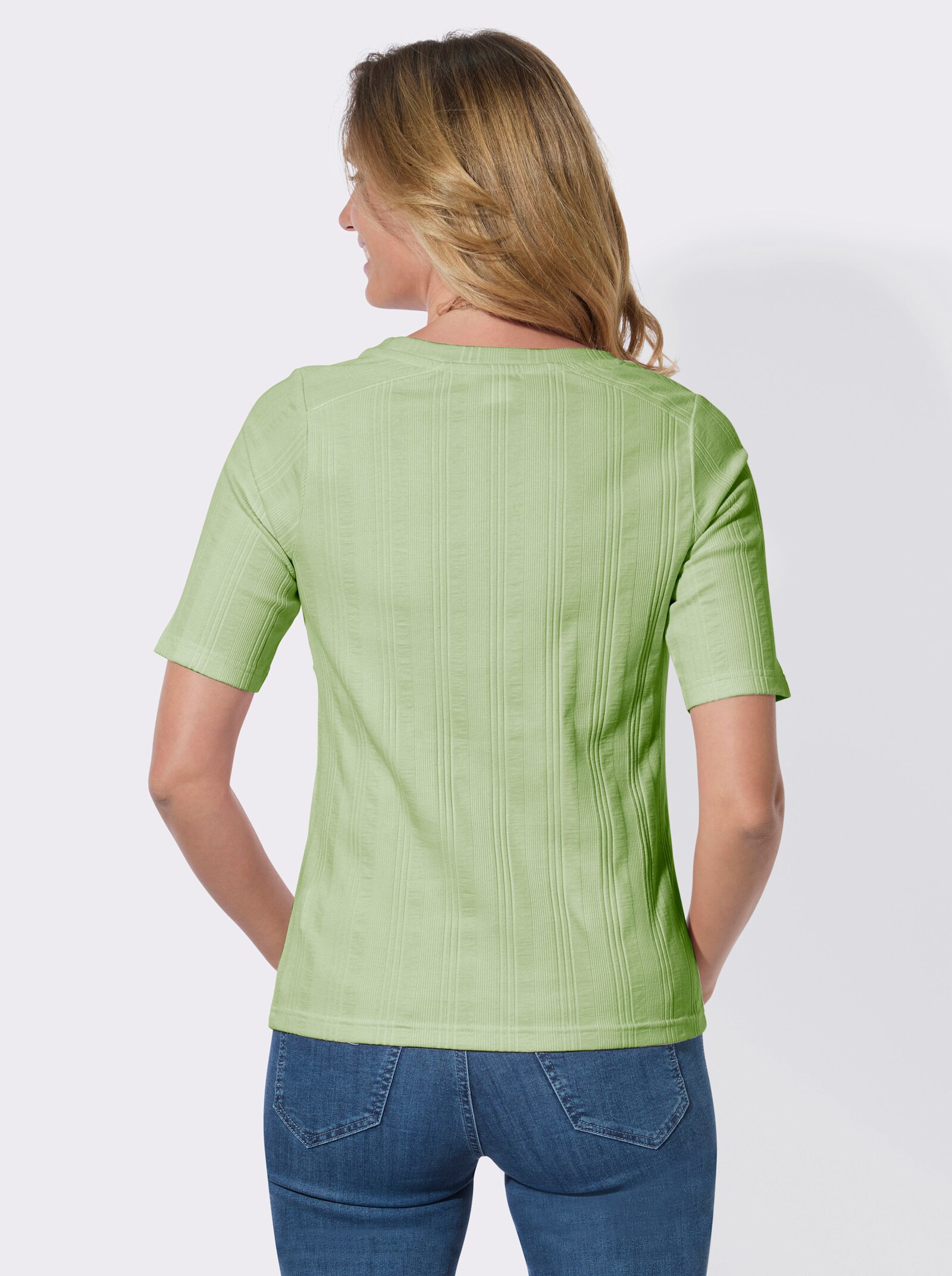 Kurzarmshirt in Rippen-Jersey-Qualität - reseda