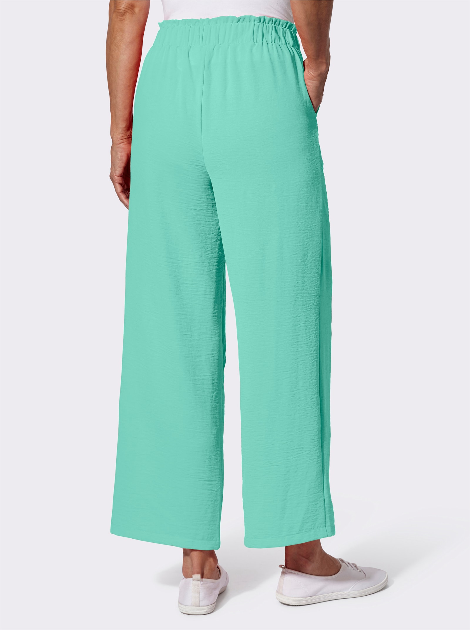 Schlupfhose in Leinen-Optik, weit geschnitten - blaugrün