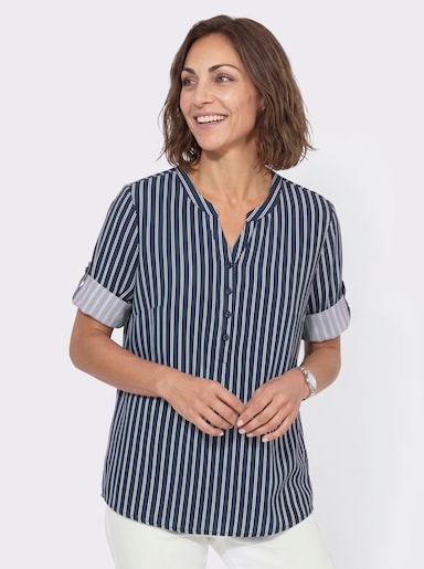 Gestreifte Bluse mit hinten abgerundetem Saum - dunkelblau-ecru-gestreift