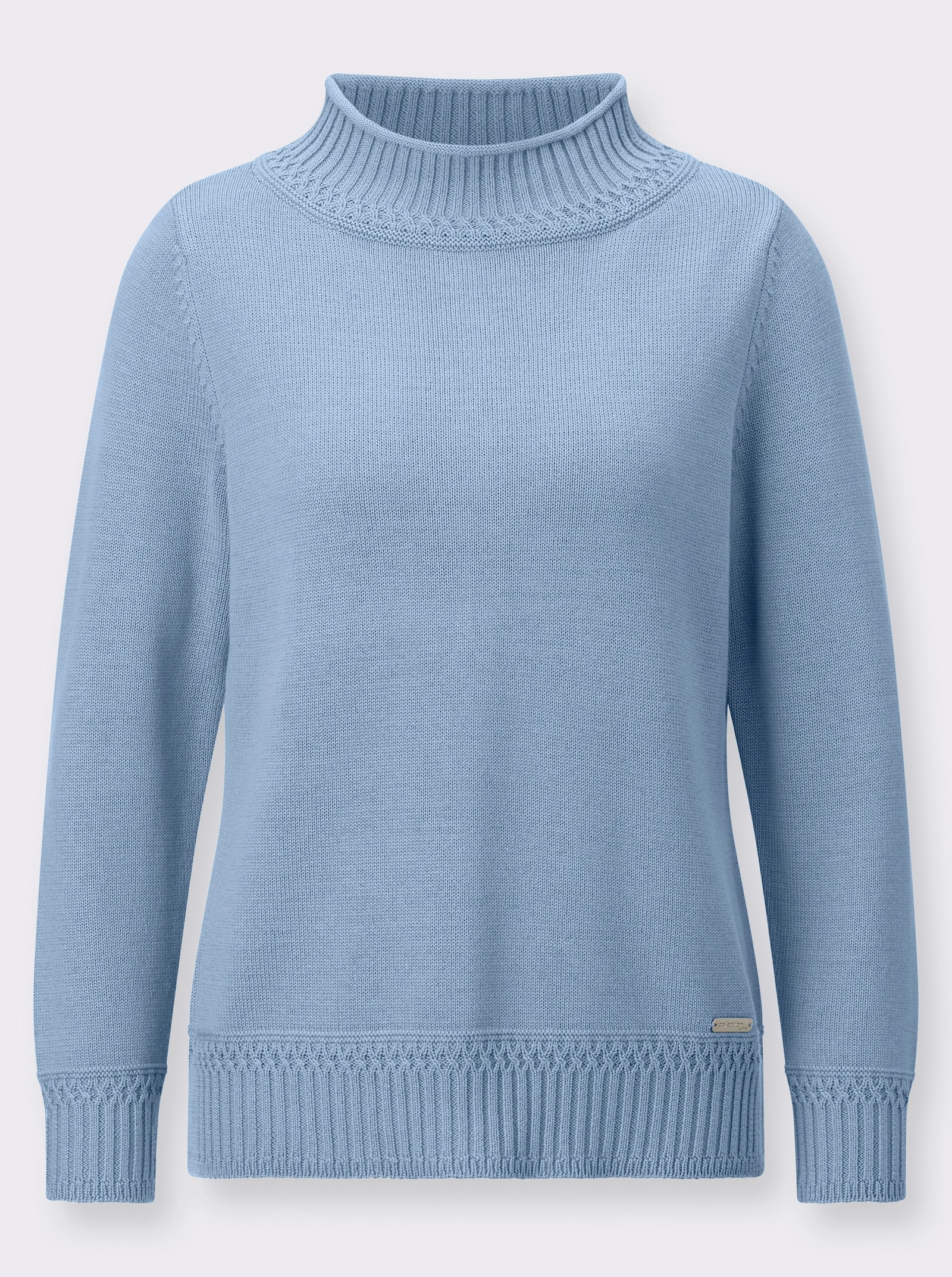 Stehkragenpullover mit Ripp-Abschlüssen - eisblau