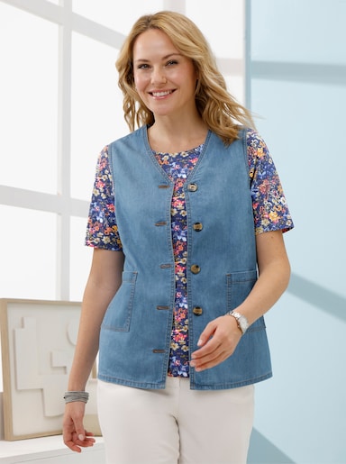 Jeansweste mit Knöpfen in Horn-Optik - blue-bleached