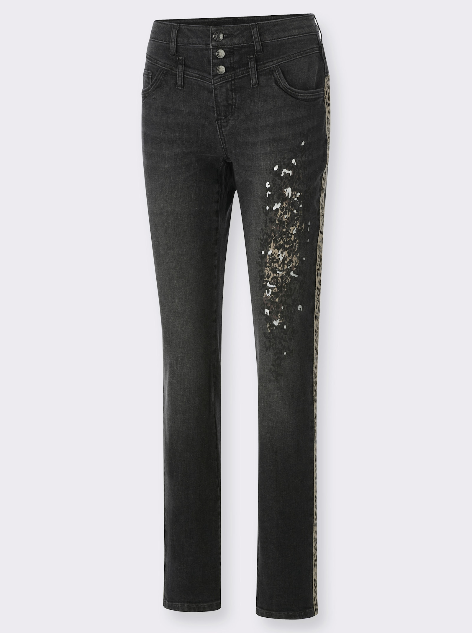 heine 5-Pocket-Jeans mit Animal-Dessin-Elementen - graphit denim