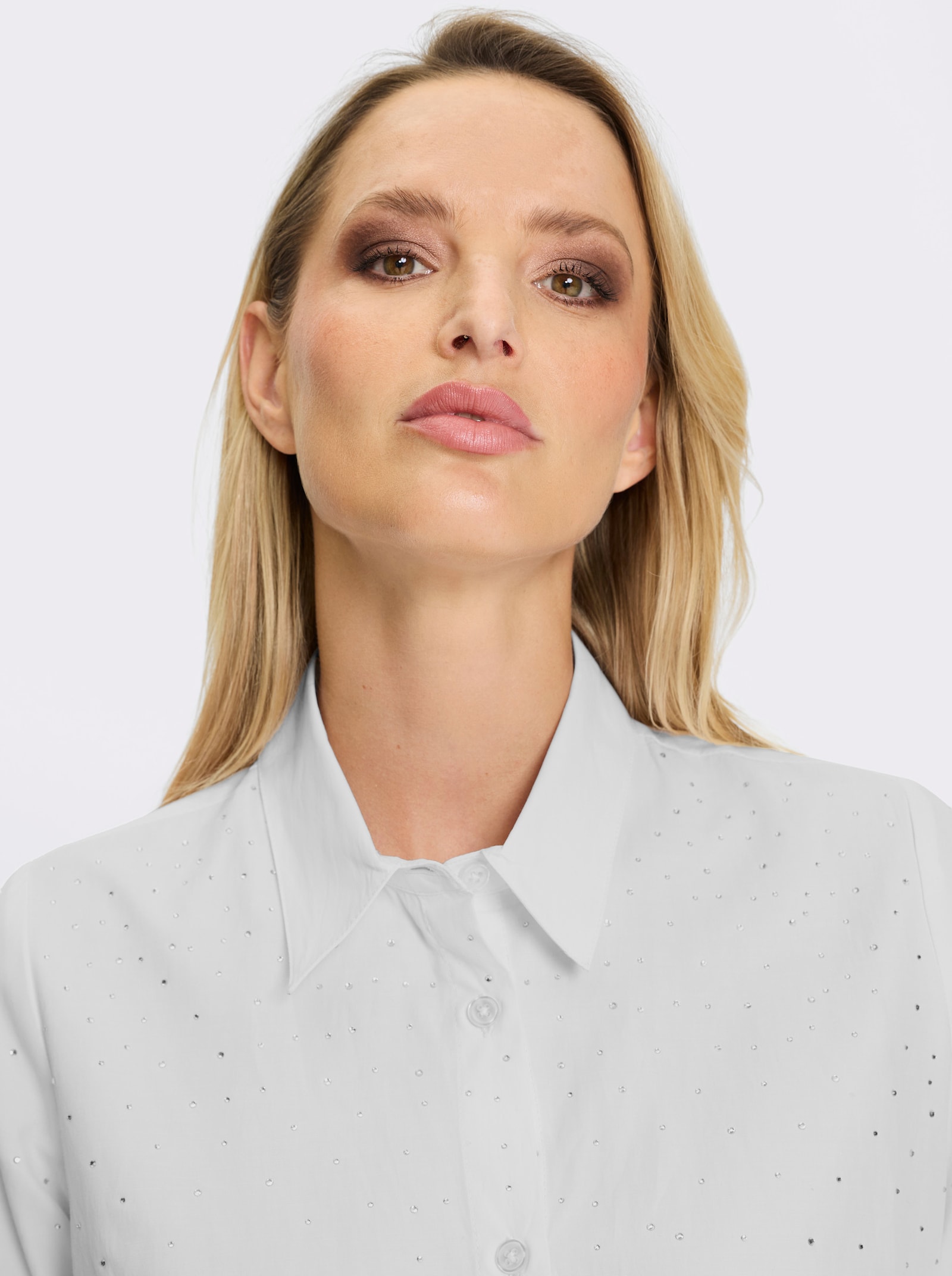 heine Hemdbluse mit Glitzersteinchen - weiß