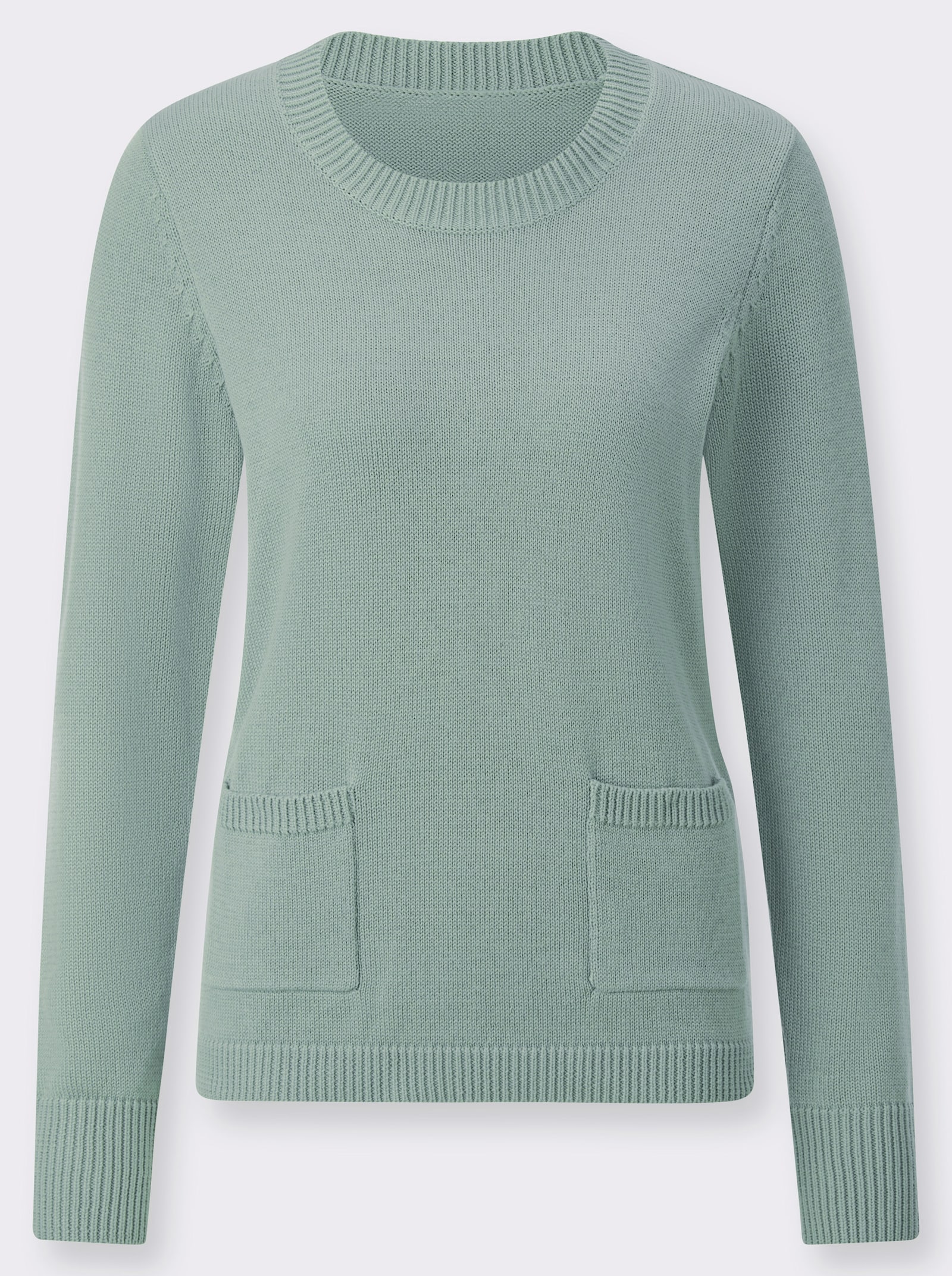 Pullover met ronde hals en opgestikte zakken - kalkmint