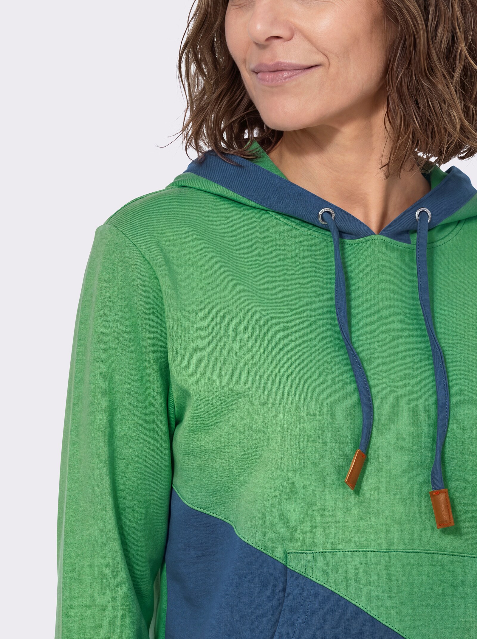 Sweatshirt mit Kapuze - apfel-jeansblau
