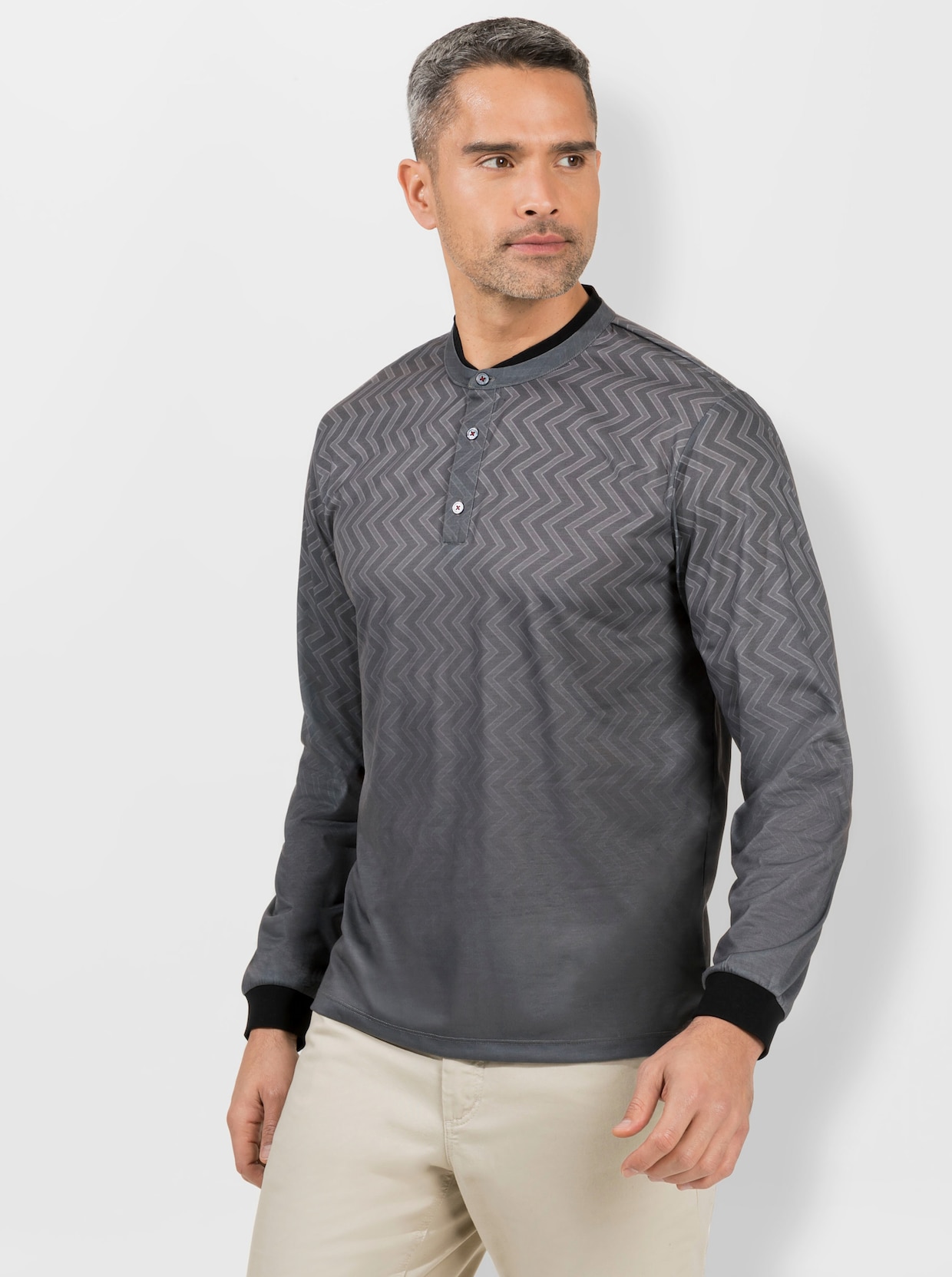 Marco Donati Langarm-Shirt - grau-gemustert