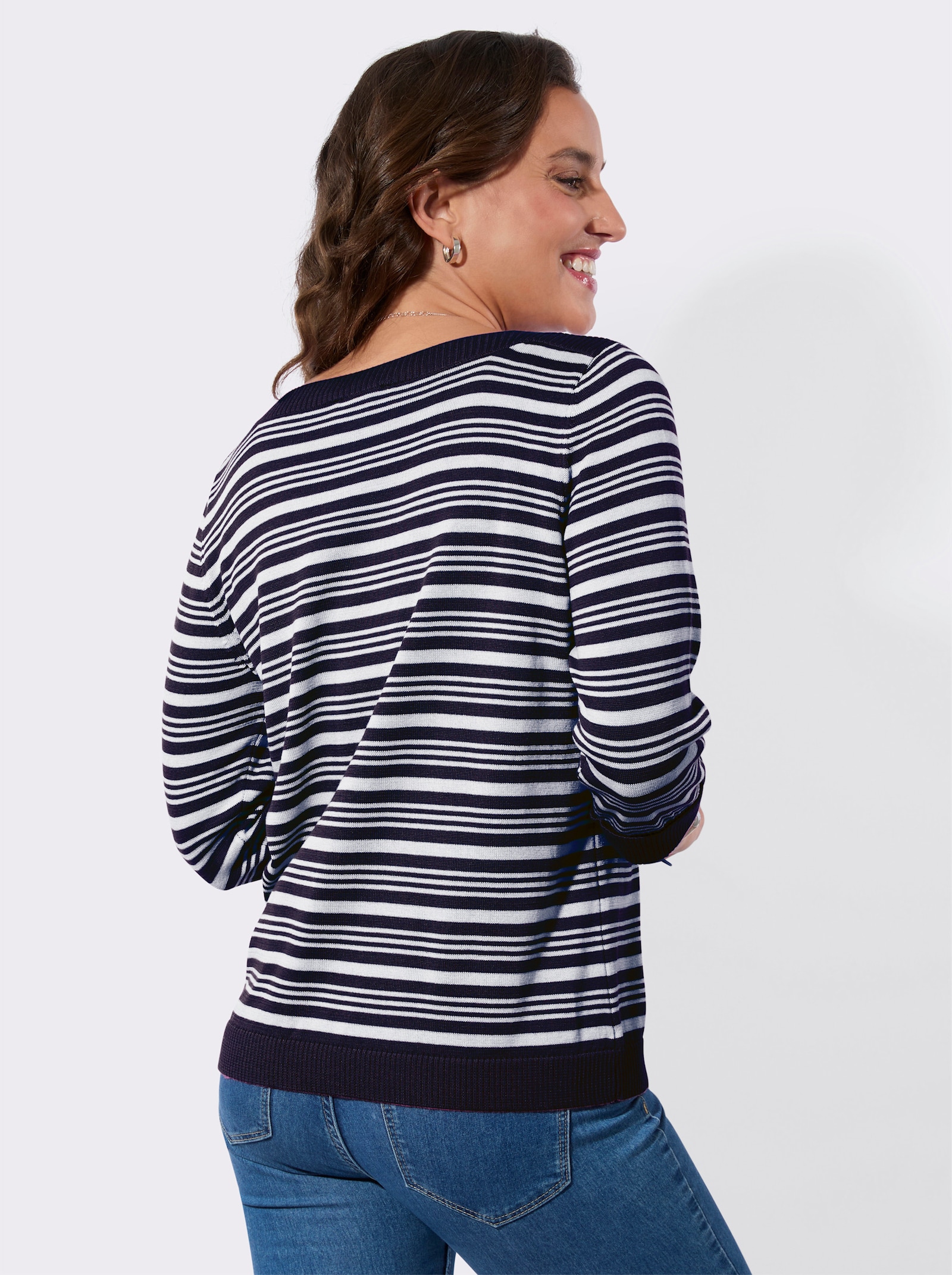 Baumwollpullover mit Ripp-Abschlüssen - marine-ecru-geringelt