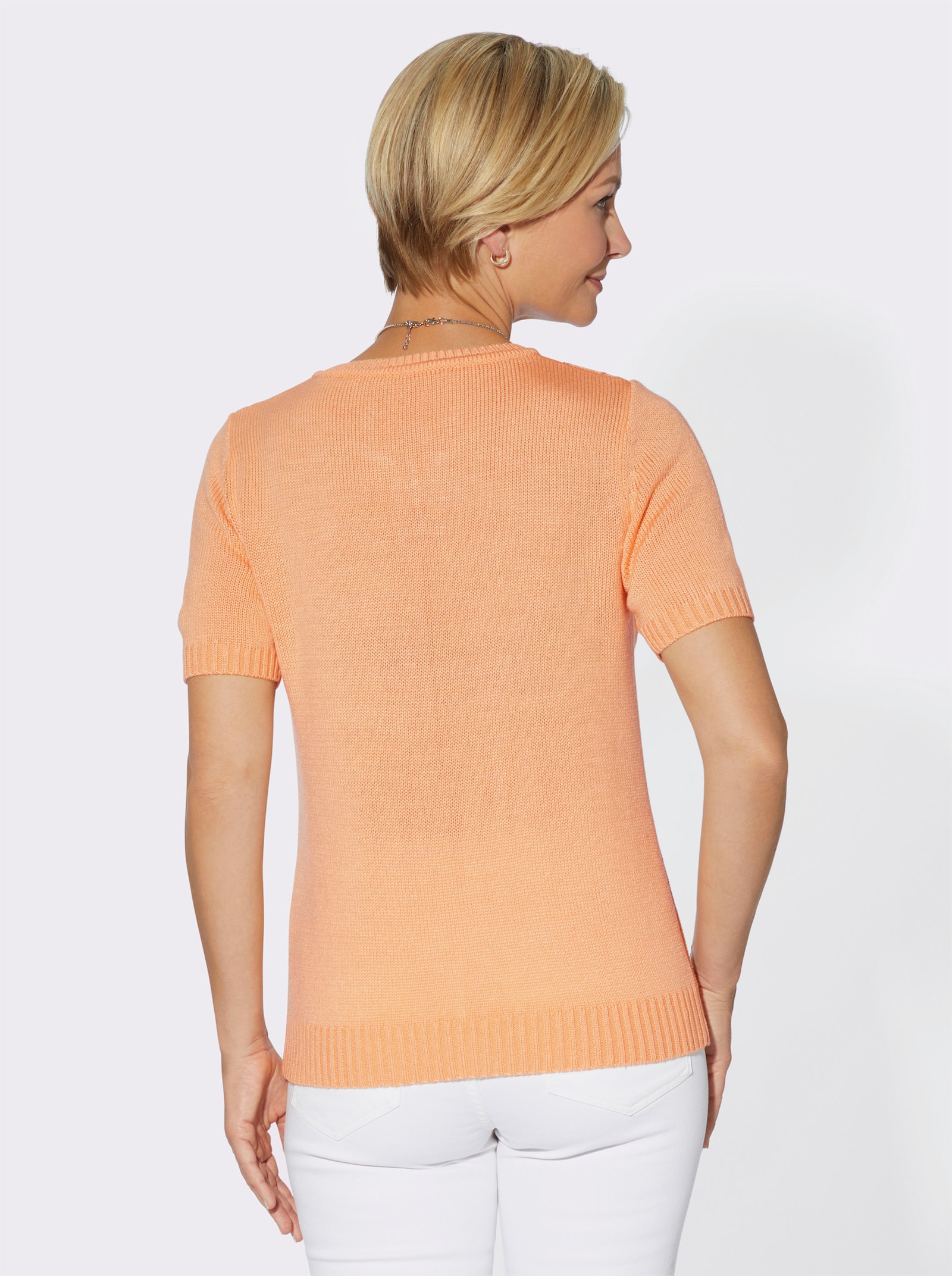 Kurzarmpullover mit imitierter Knopfleiste - apricot