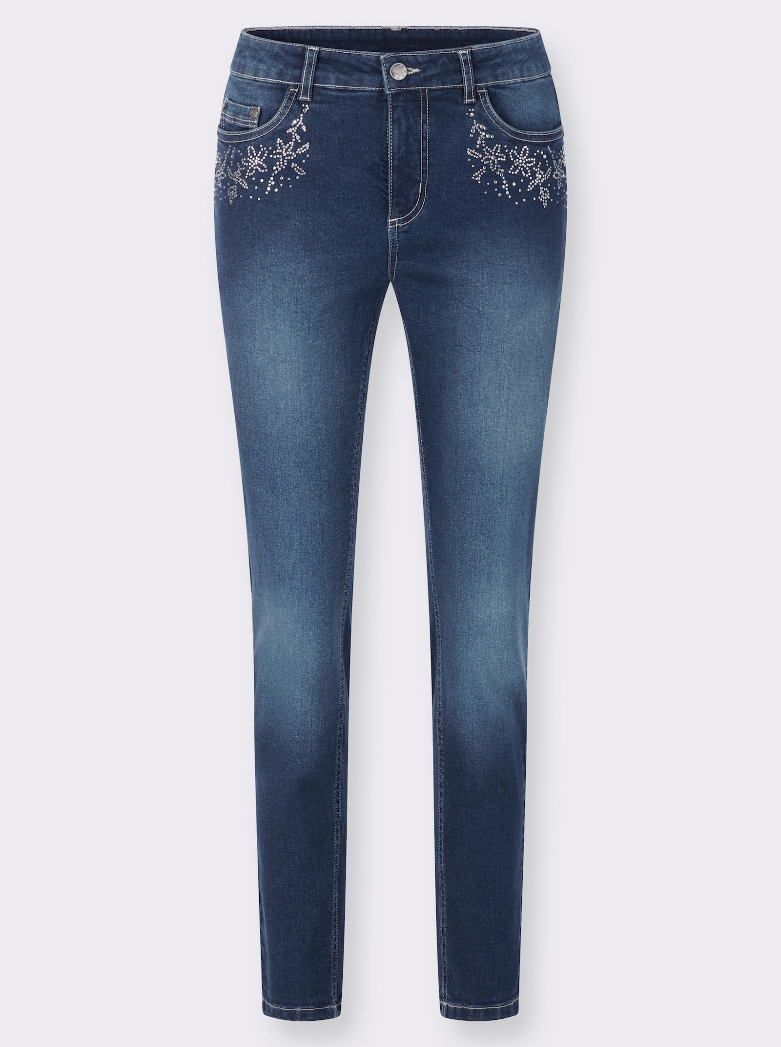 Skinny Jeans mit Glitzersteinchen - blue-stone-washed