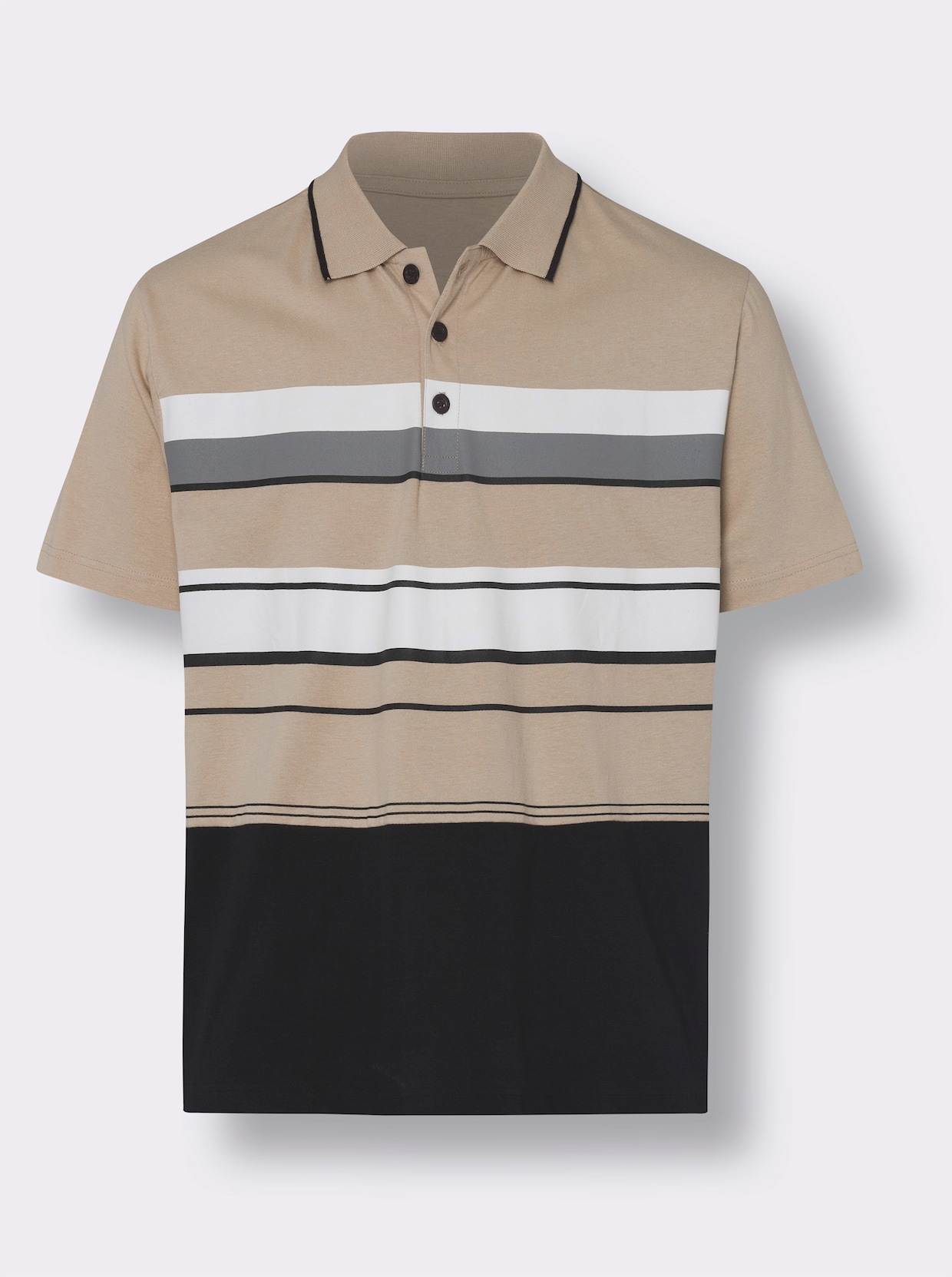 Kurzarm-Poloshirt - beige-schwarz