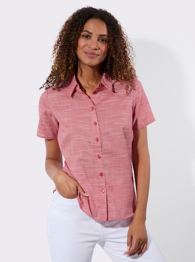 Kurzarm-Bluse mit abgerundetem Saum - erdbeere-weiß-gemustert