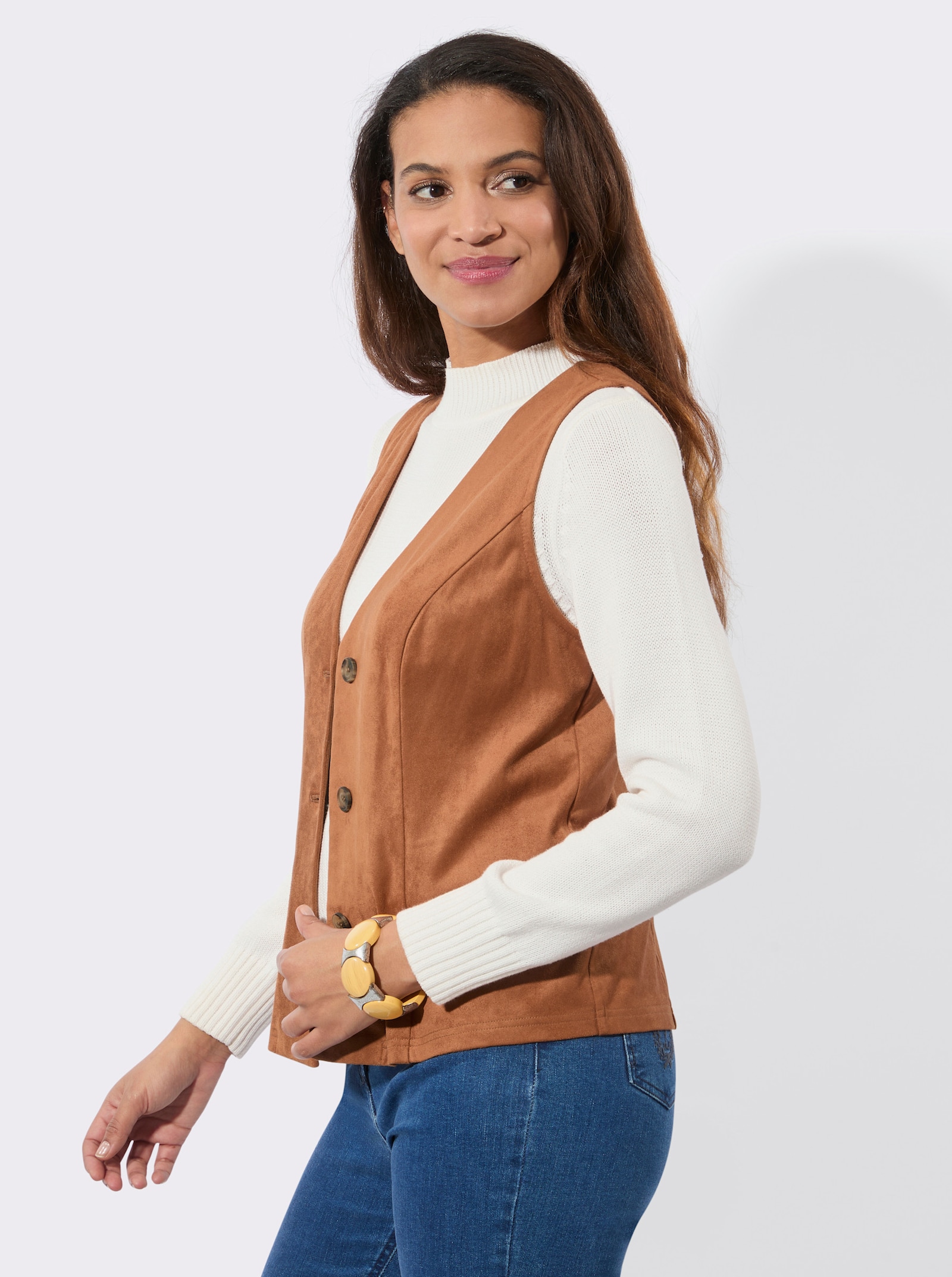 Lederimitatweste mit V-Ausschnitt - cognac