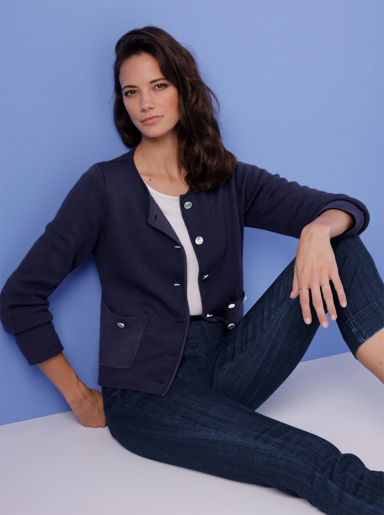 CREATION L PREMIUM Strickjacke mit Jacquard-Muster - marine