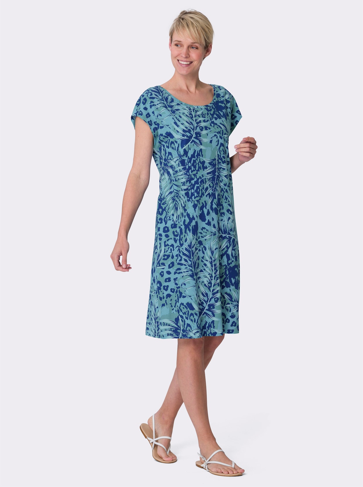Letné šaty - kráľovsko modro-akvamarínová potlač