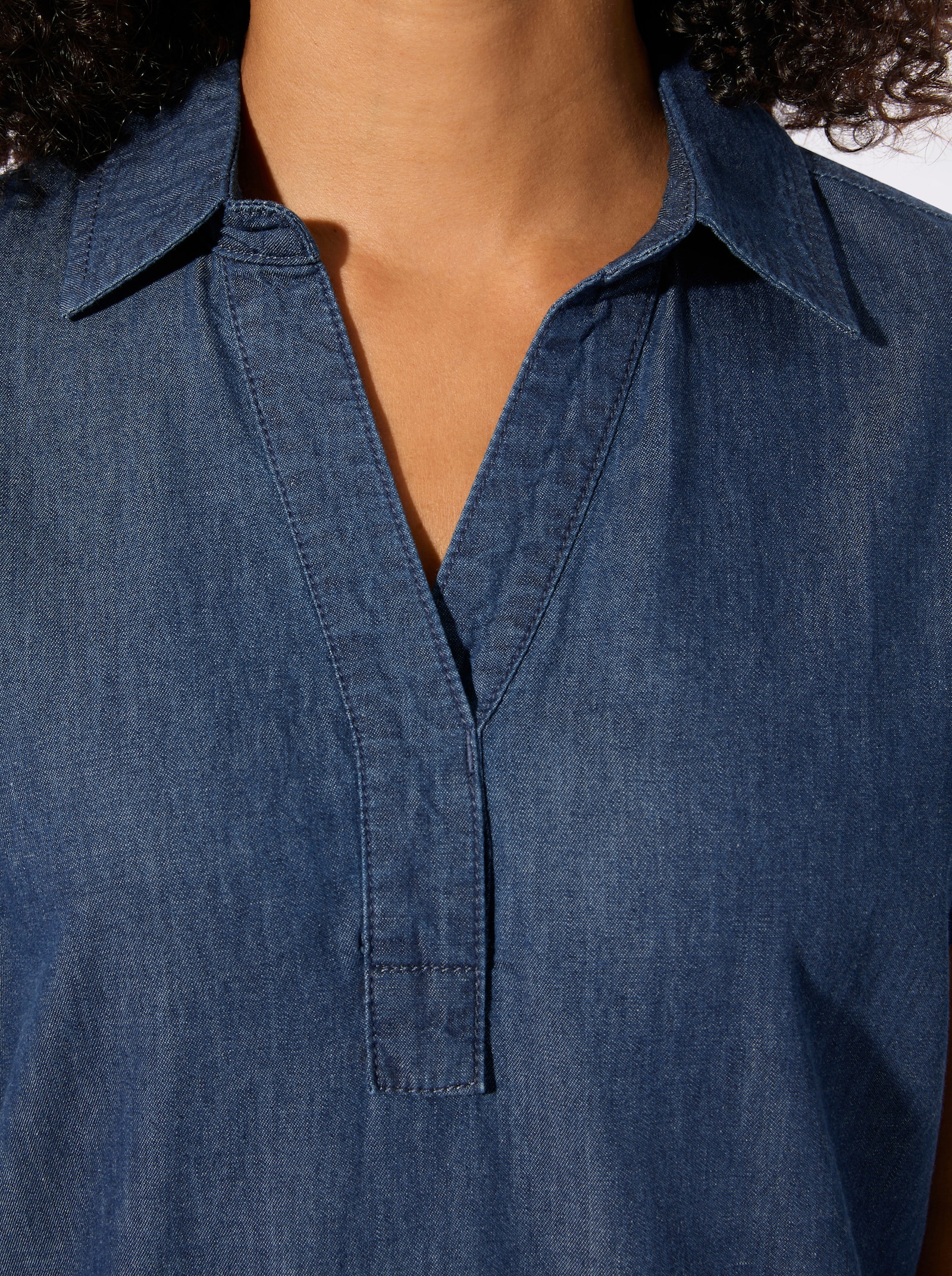 Jeanstunika mit abgerundetem Saum - blue-stone-washed