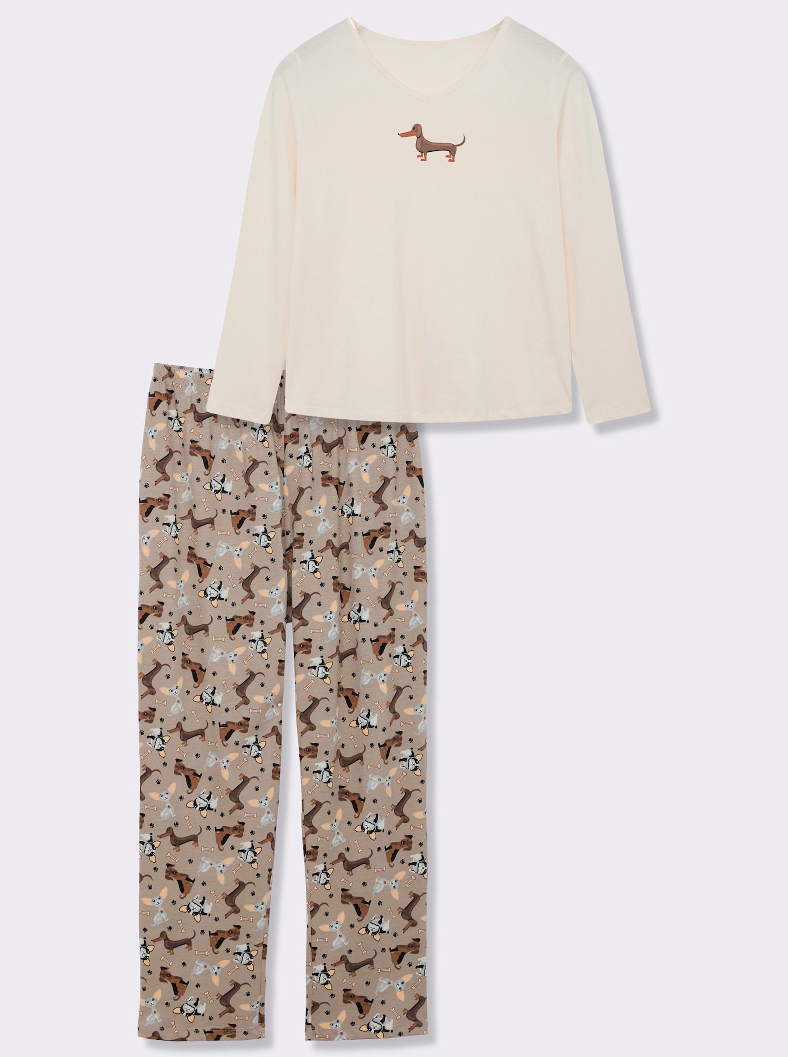 wäschepur Schlafanzug mit Hunde-Motiven - champagner-sesam-bedruckt