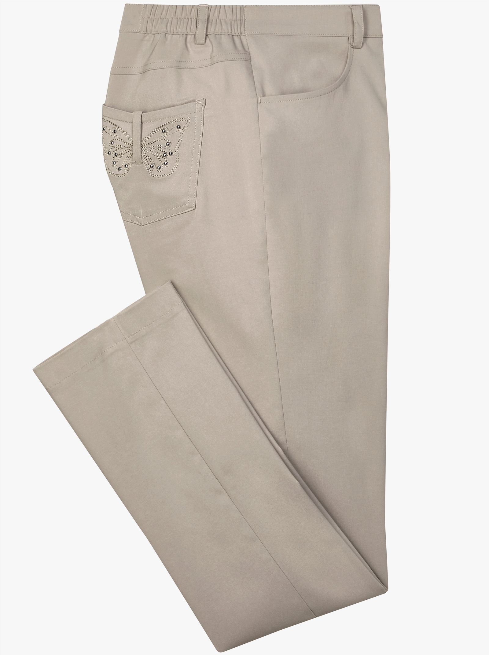 Bengalinhose mit Schmetterlings-Stickerei - beige