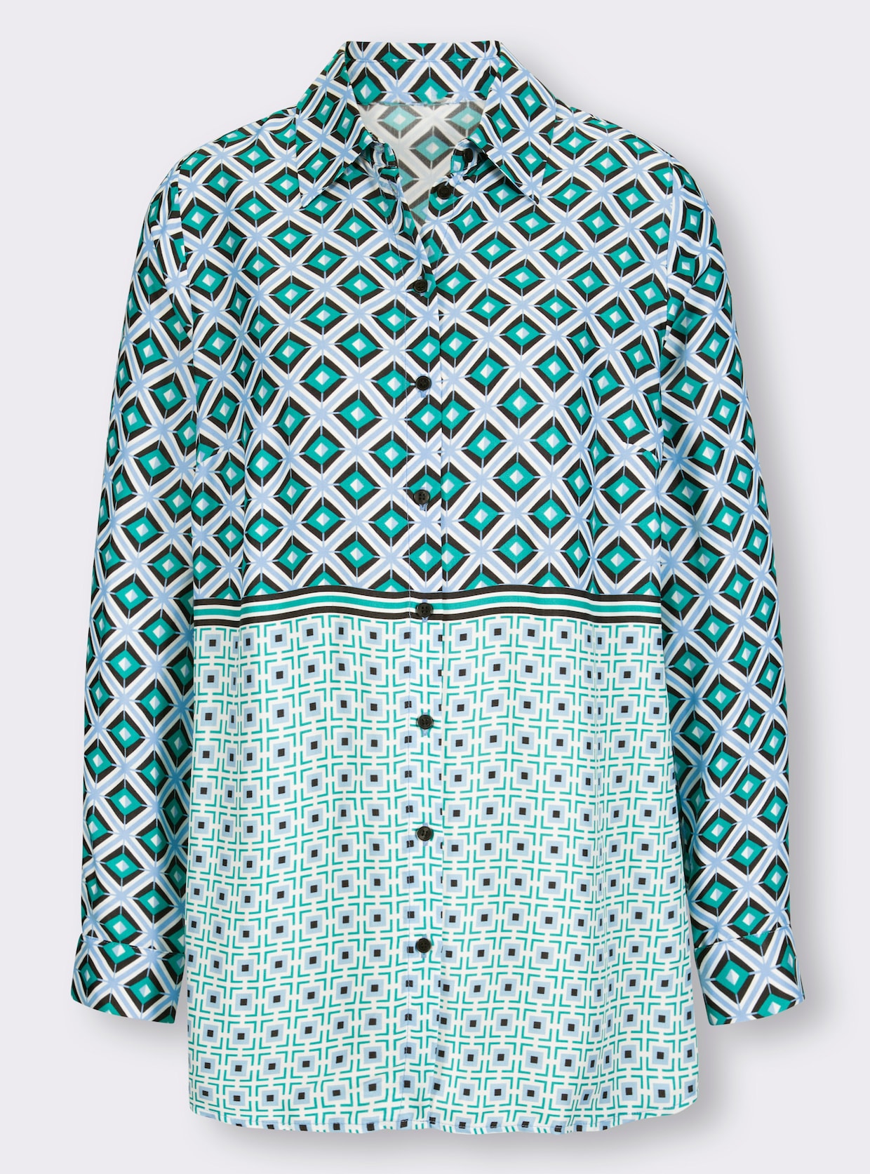 heine Overhemdblouse - smaragd/hemelsblauw bedrukt