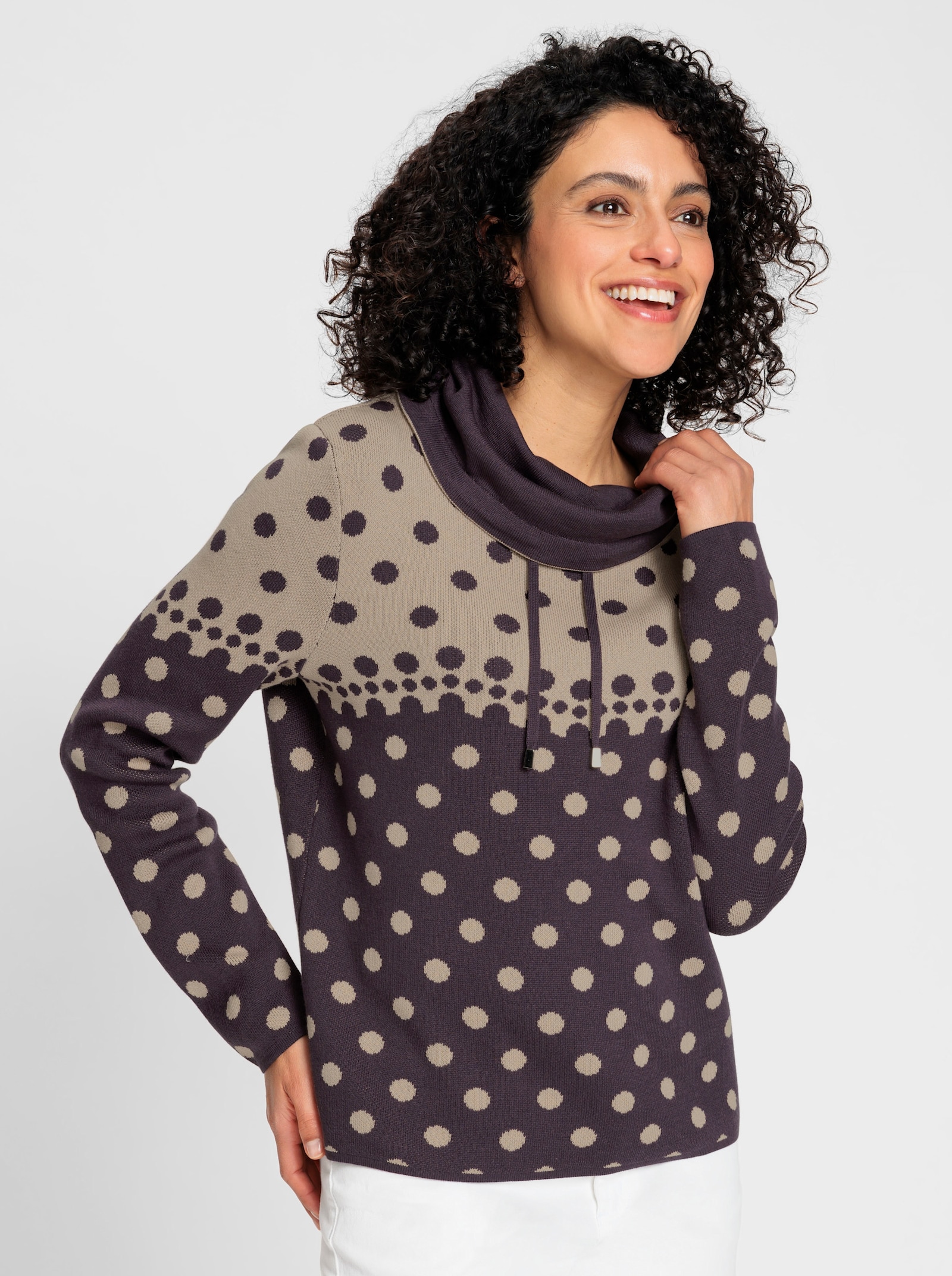 Jacquard-Pullover im Tupfenmuster - aubergine-beige-meliert
