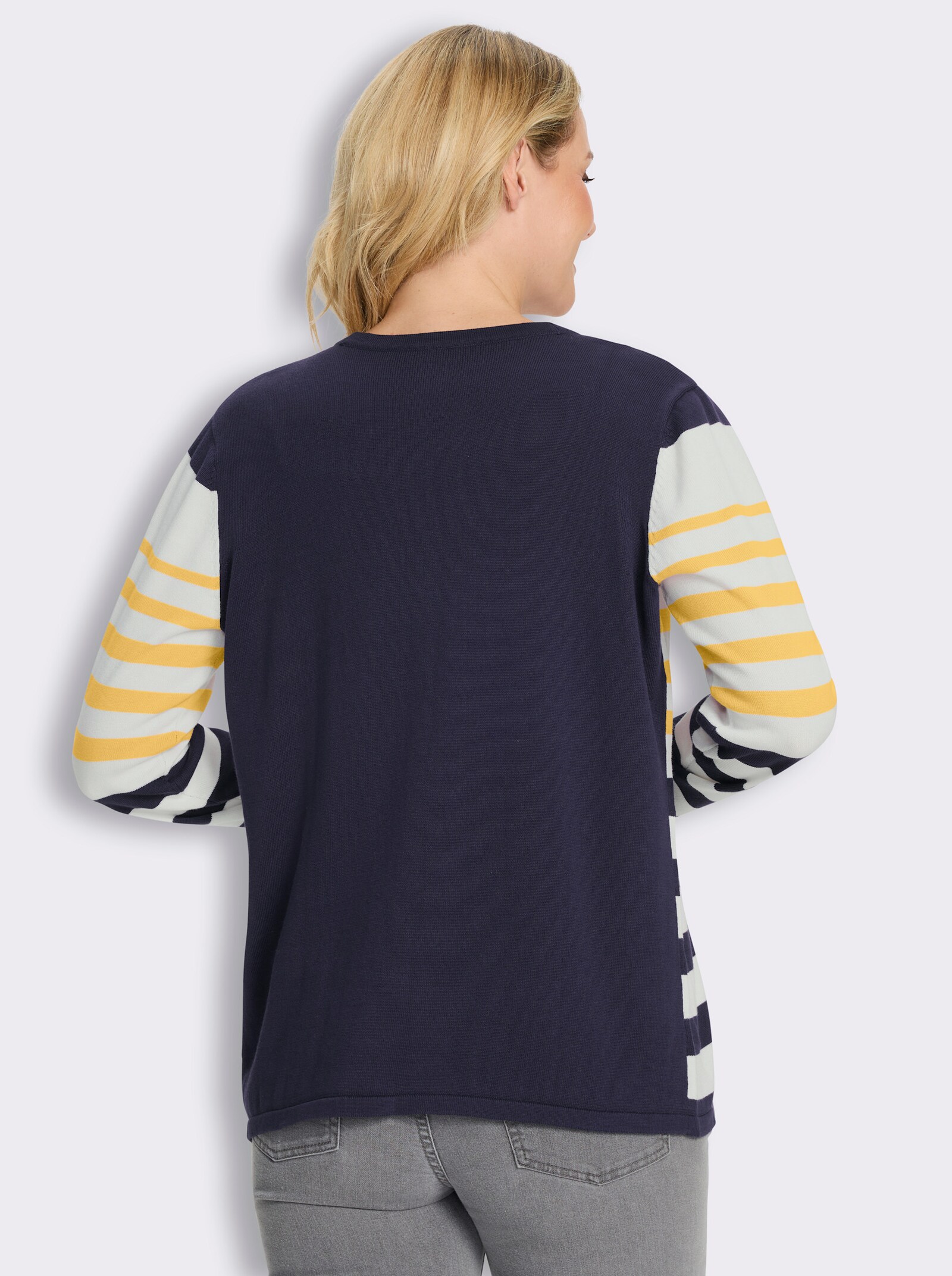 Cardigan in offener Form, reine Baumwolle - gelb-marine-geringelt