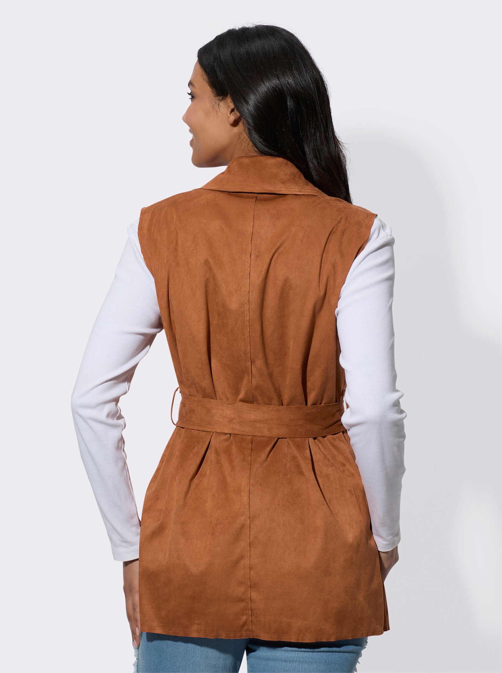 Weste aus Veloursleder-Imitat - cognac