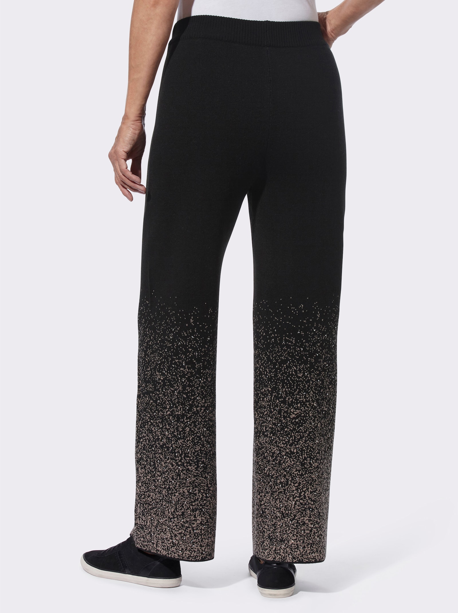 Úpletové nohavice s trblietavými kamienkami - Čierno-hnedosivá vzorovaná