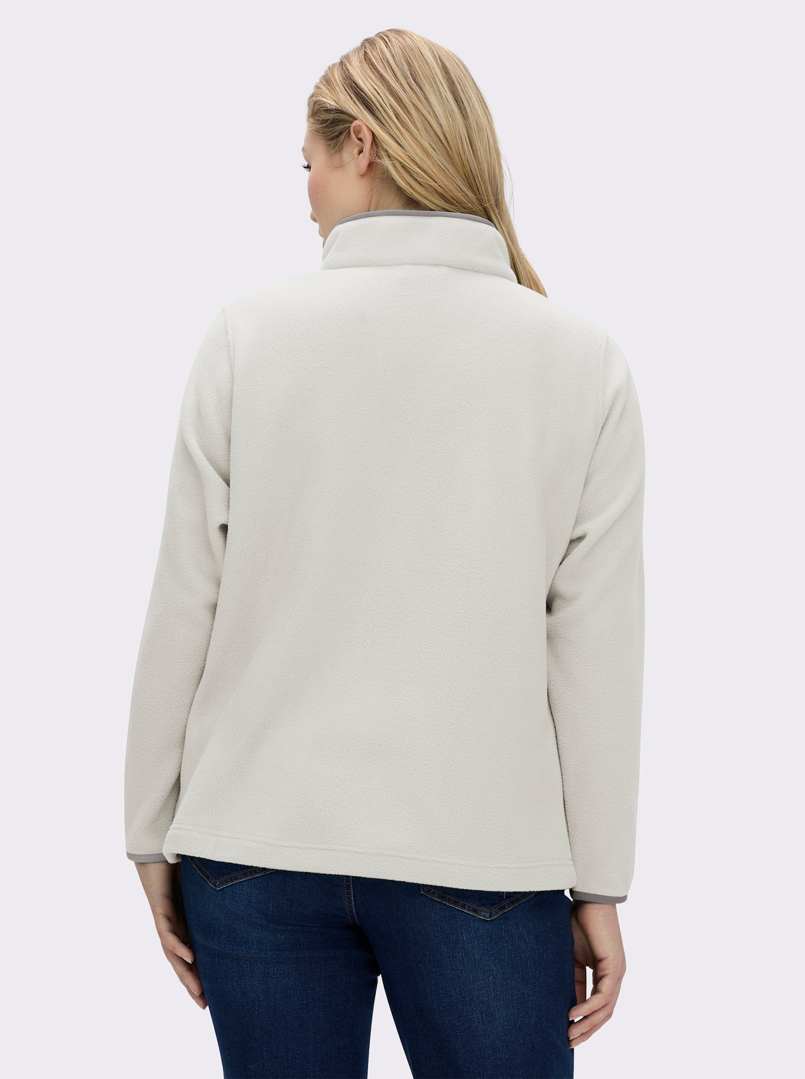 Fleeceshirt mit Stehkragen und Reißverschluss - ecru