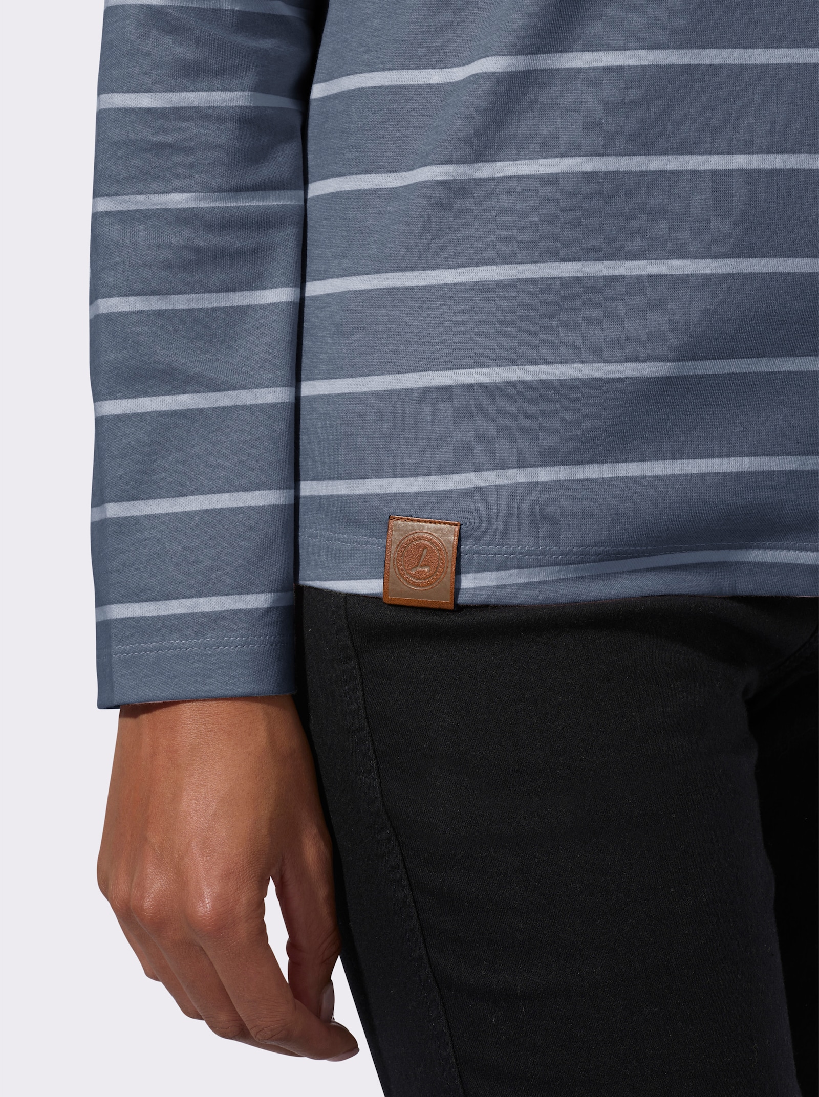 Ringelshirt aus reiner Baumwolle - rauchblau-ecru