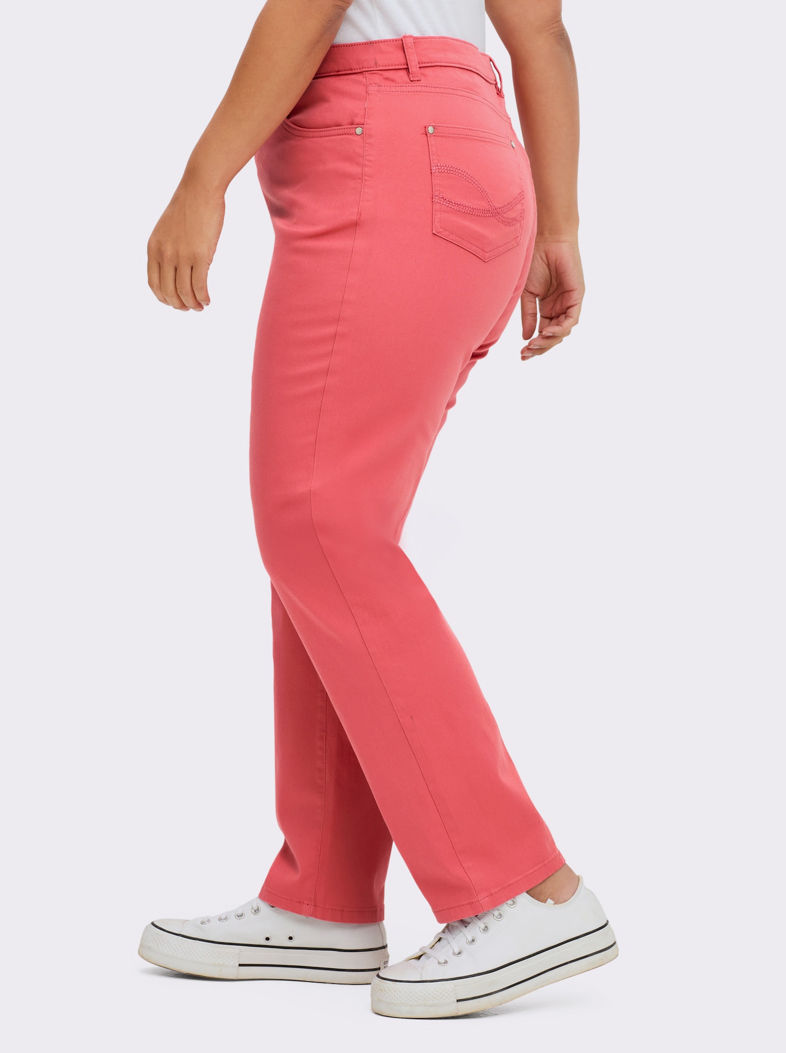 5-Pocket-Jeans mit bestickten Gesäßtaschen - korallenrot