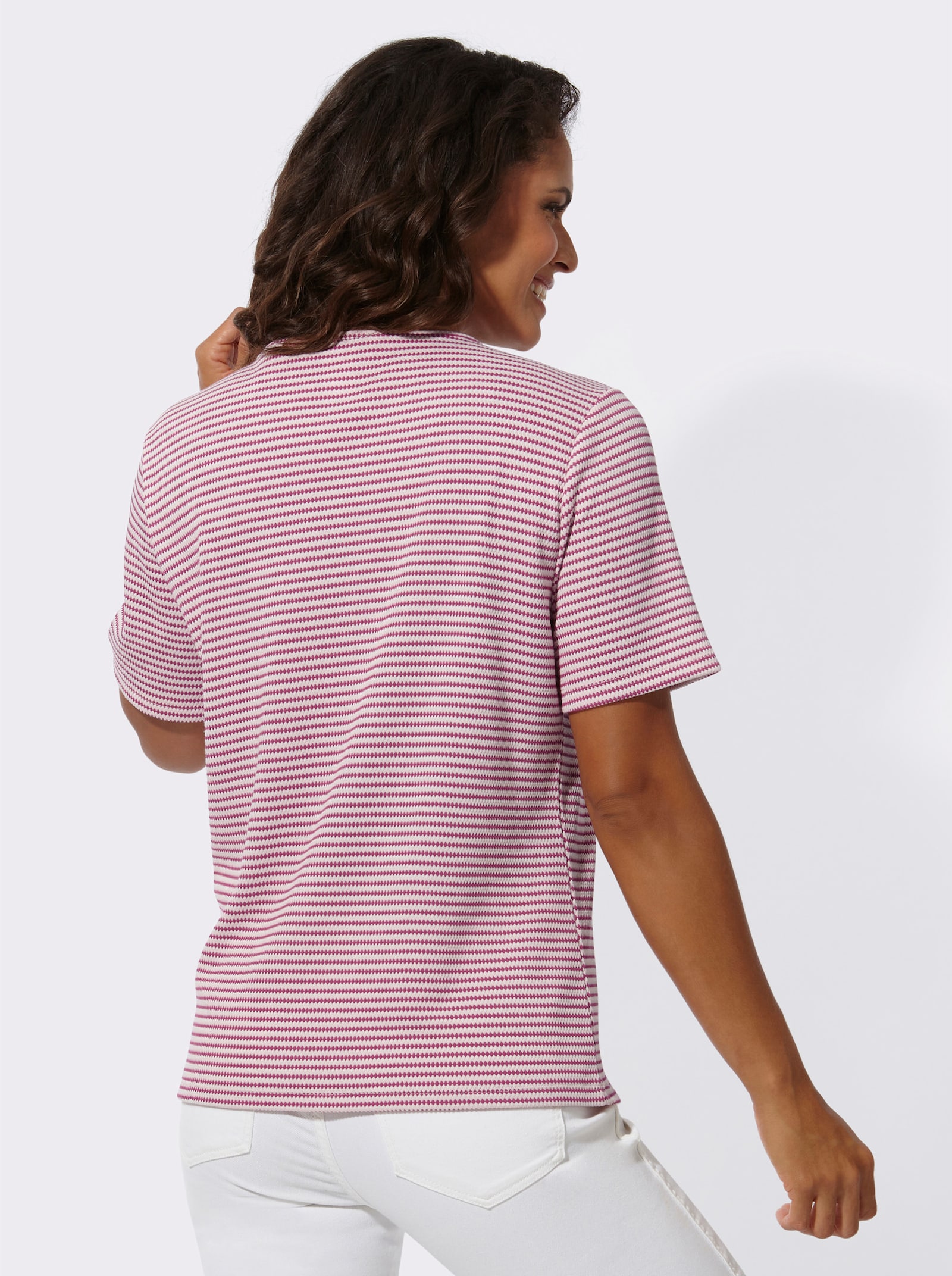 Shirt met korte mouwen in jacquarddessin - heide/wit gedessineerd