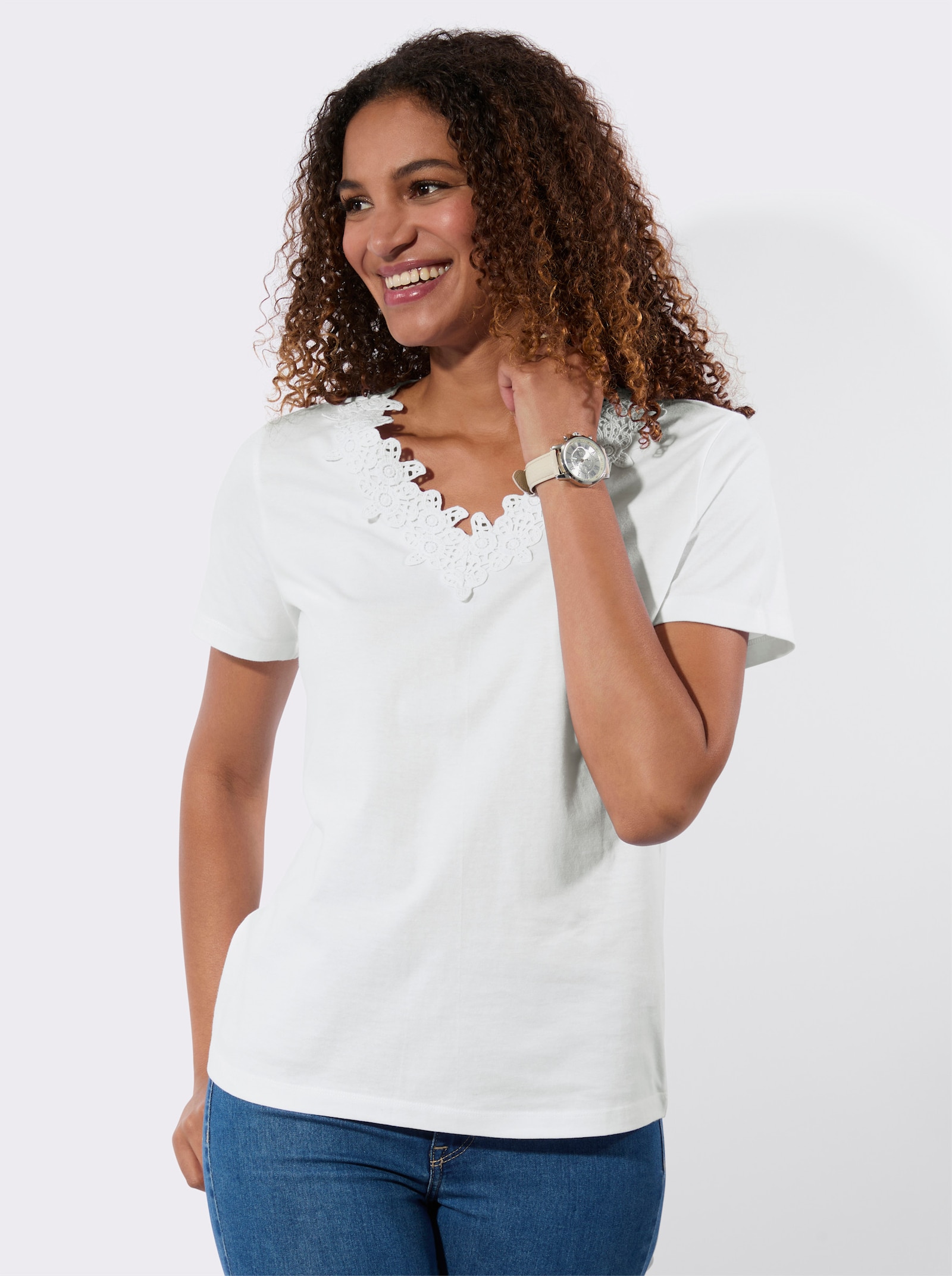 Shirt met sierkant - wit