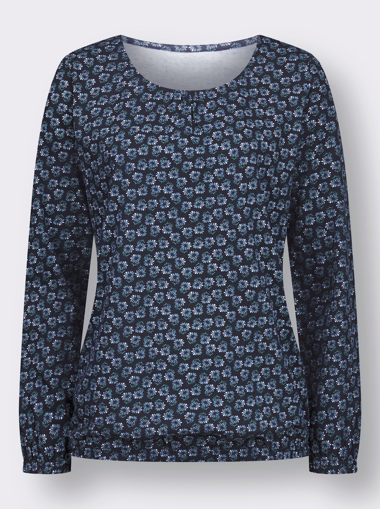 Rundhalsshirt - nachtblau-salbei-bedruckt