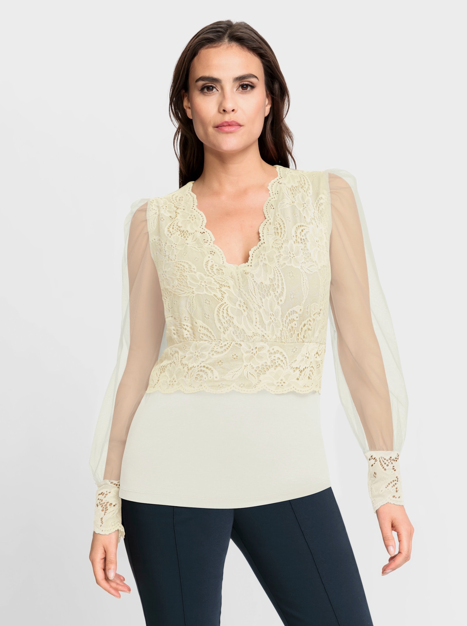 heine Langarmshirt mit transparenten Ärmeln - champagner