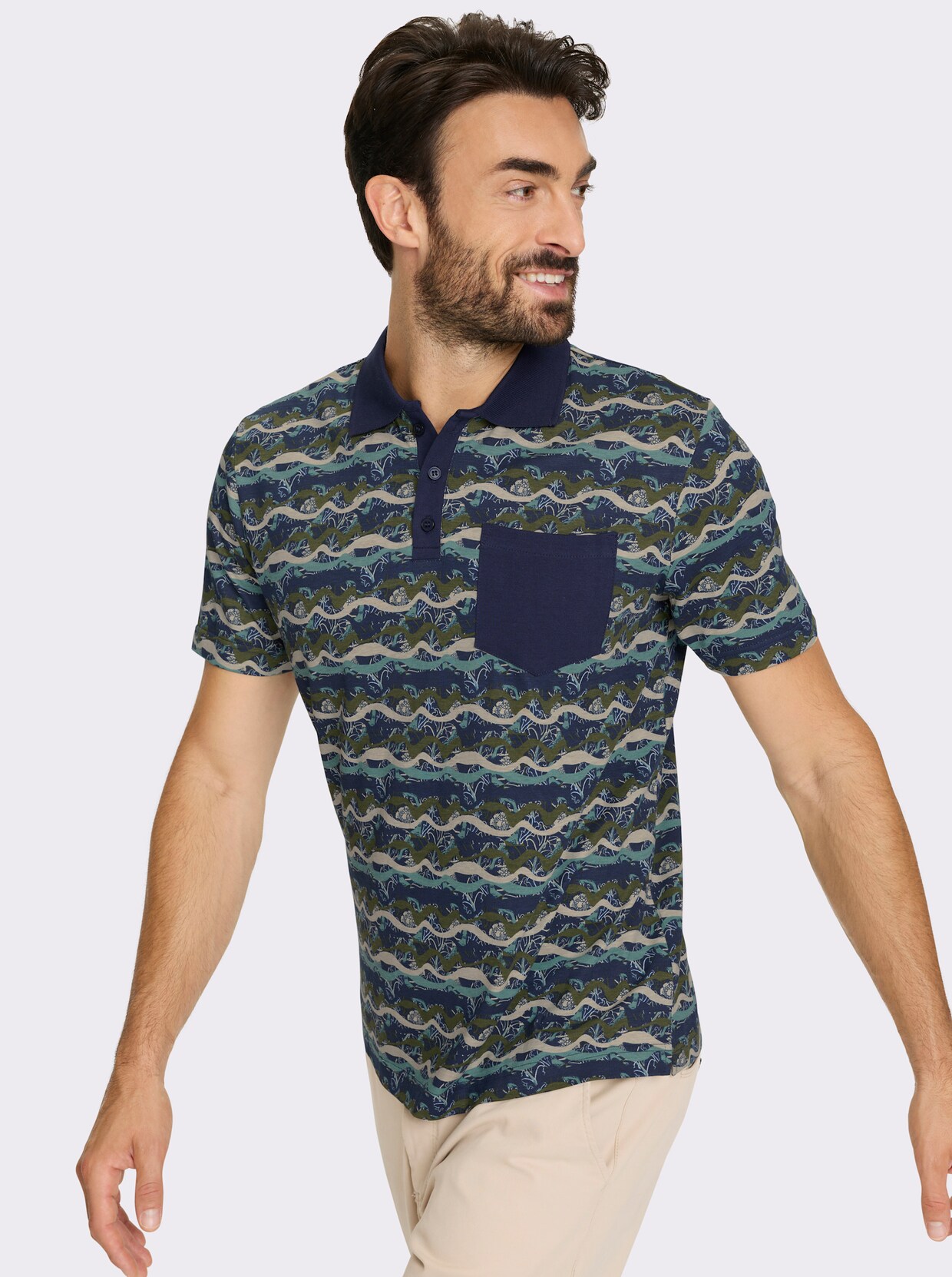 Marco Donati Kurzarmshirt - marine-jade-gemustert
