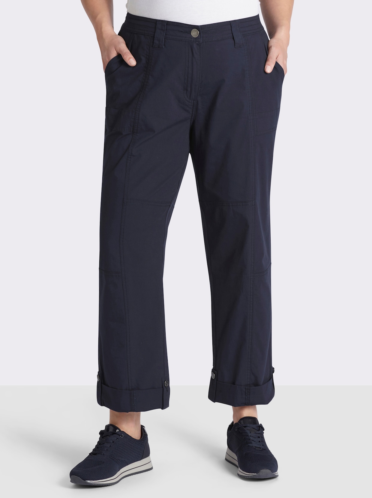 sheego Pantalon retroussable - bleu foncé