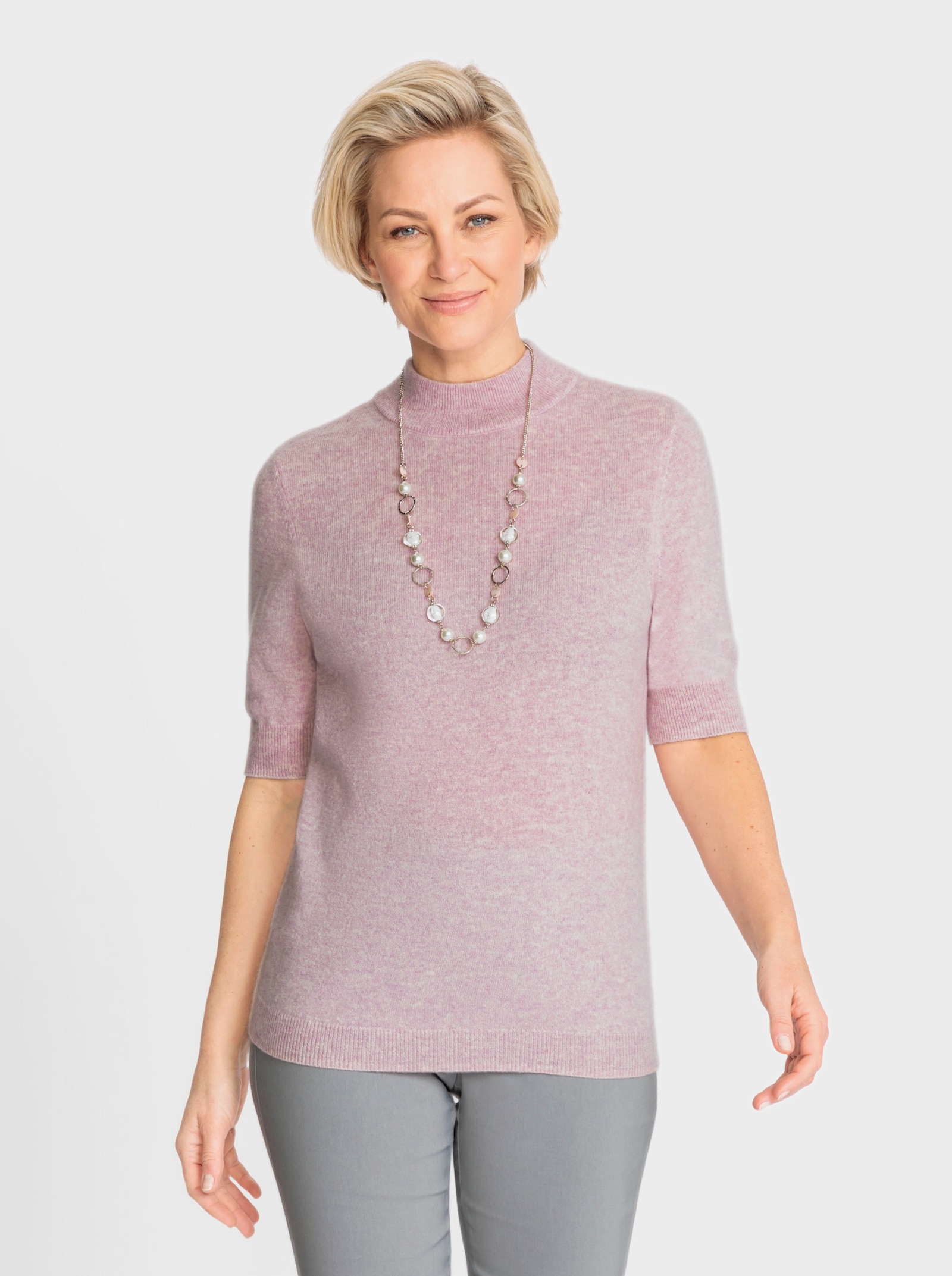 Stehkragenpullover aus reinem Kaschmir - rosé-meliert