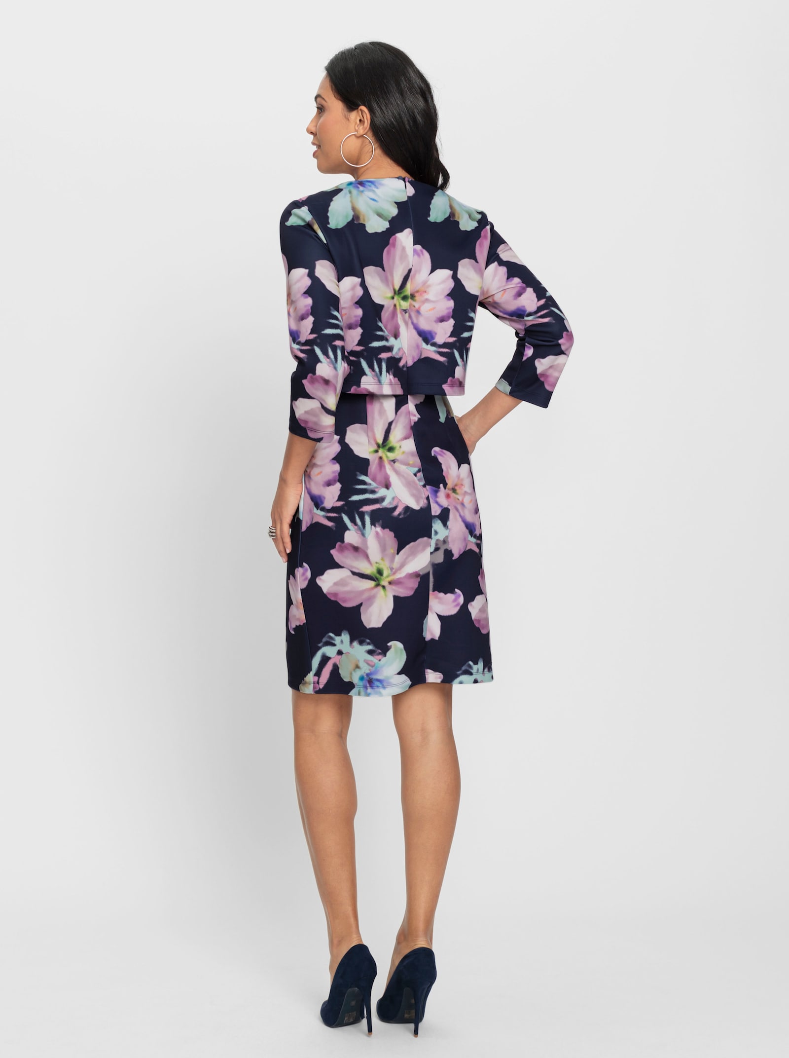 Jerseykleid mit Innenfutter - marine-kalkmint-bedruckt