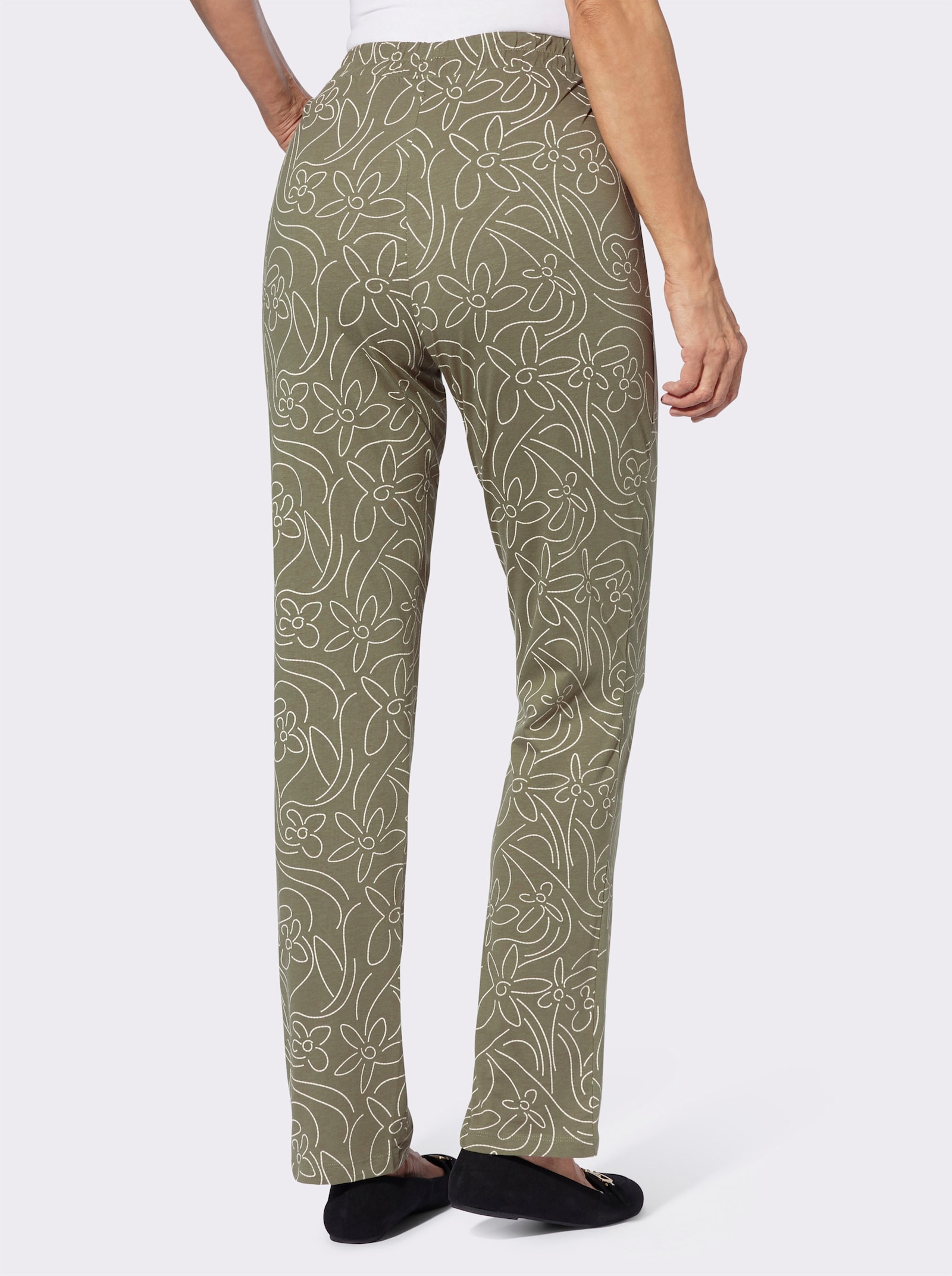 Freizeithose mit Blumen-Druck - khaki-sand-bedruckt