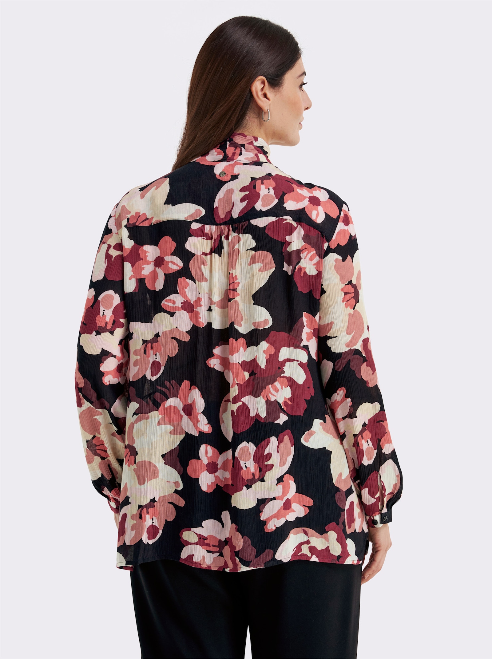 sheego Schluppenbluse mit Blumenprint - schwarz-koralle-bedruckt
