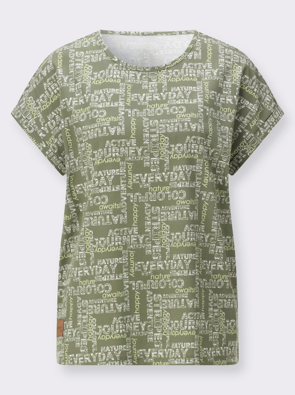 Print-Shirt mit überschnittenen Schultern - khaki-ecru-bedruckt